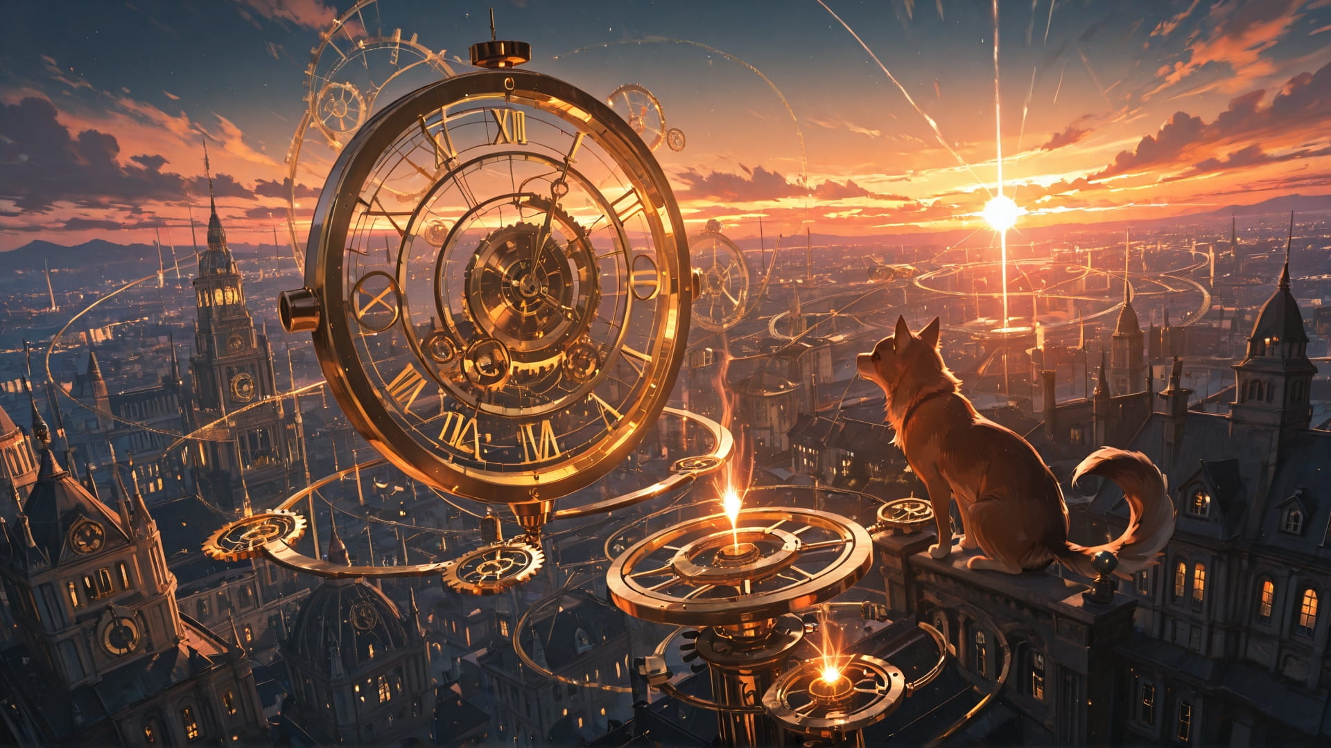 Orange Sunset City Clockwork smartphone wallpaper free download, vertical 16:9 format, Orange, Sunset, City, Summer