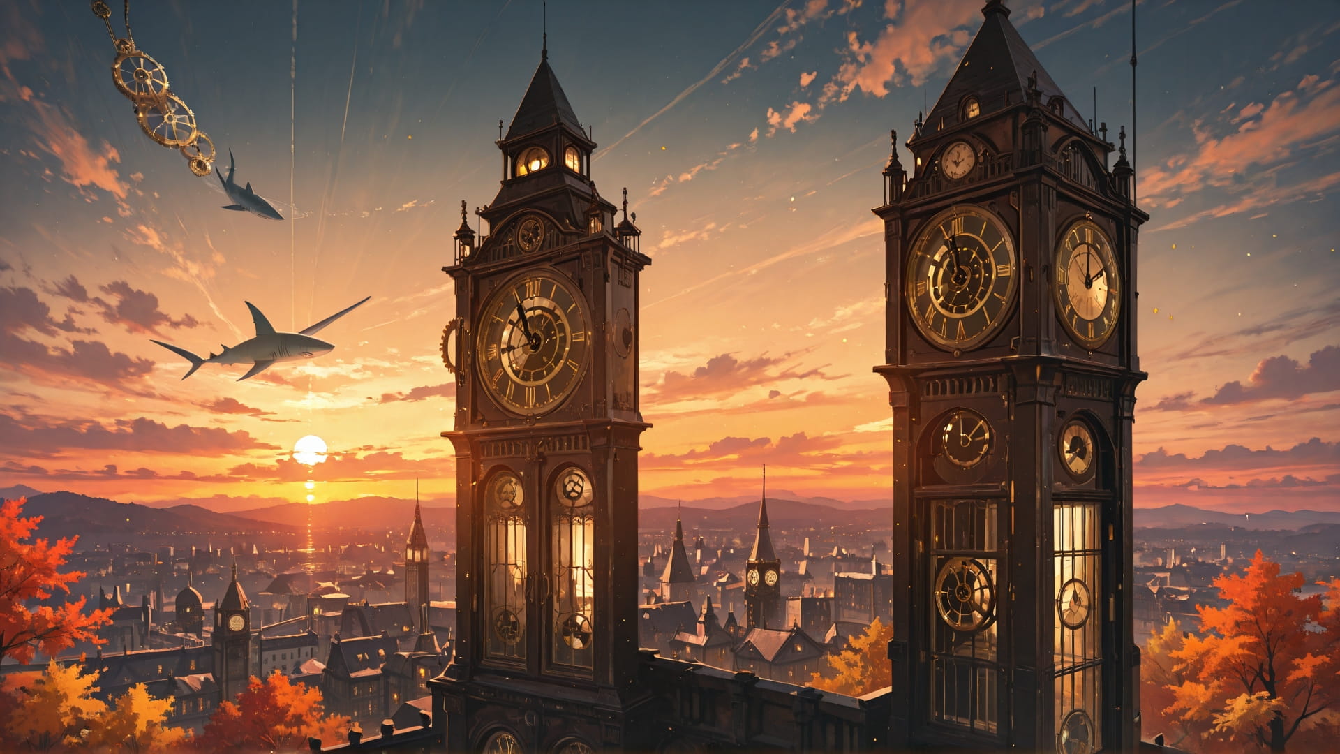 Orange Sunset Sky Clockwork smartphone wallpaper free download, vertical 16:9 format, Orange, Sunset, Sky, Autumn