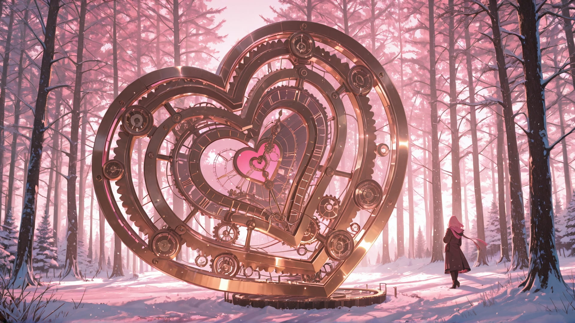 Pink Afternoon Nature Clockwork smartphone wallpaper free download, vertical 16:9 format, Pink, Afternoon, Nature, Winter 001