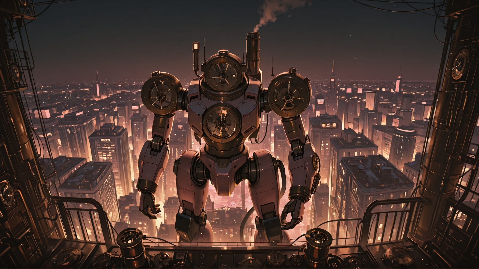 Pink Night City Clockwork smartphone wallpaper free download, vertical 16:9 format, Pink, Night, City, Summer