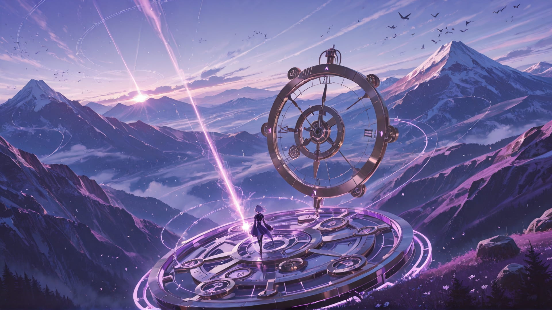 Purple Afternoon Mountain Clockwork smartphone wallpaper free download, vertical 16:9 format, Purple, Afternoon, Mountain, Spring