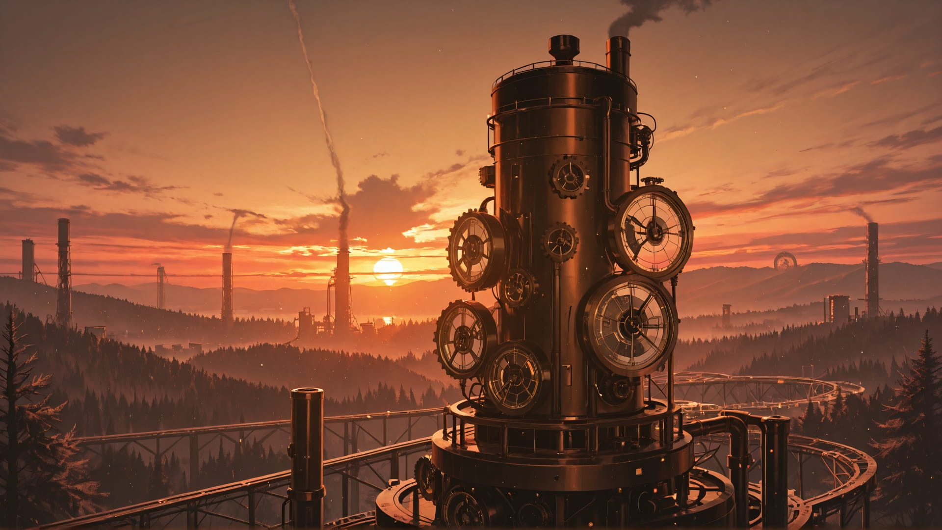 Red Sunset Nature Clockwork smartphone wallpaper free download, vertical 16:9 format, Red, Sunset, Nature, Winter 001