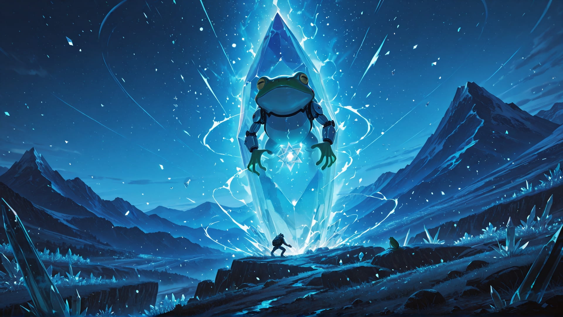 Blue Night Mountain Crystal smartphone wallpaper free download, vertical 16:9 format, Blue, Night, Mountain, Spring