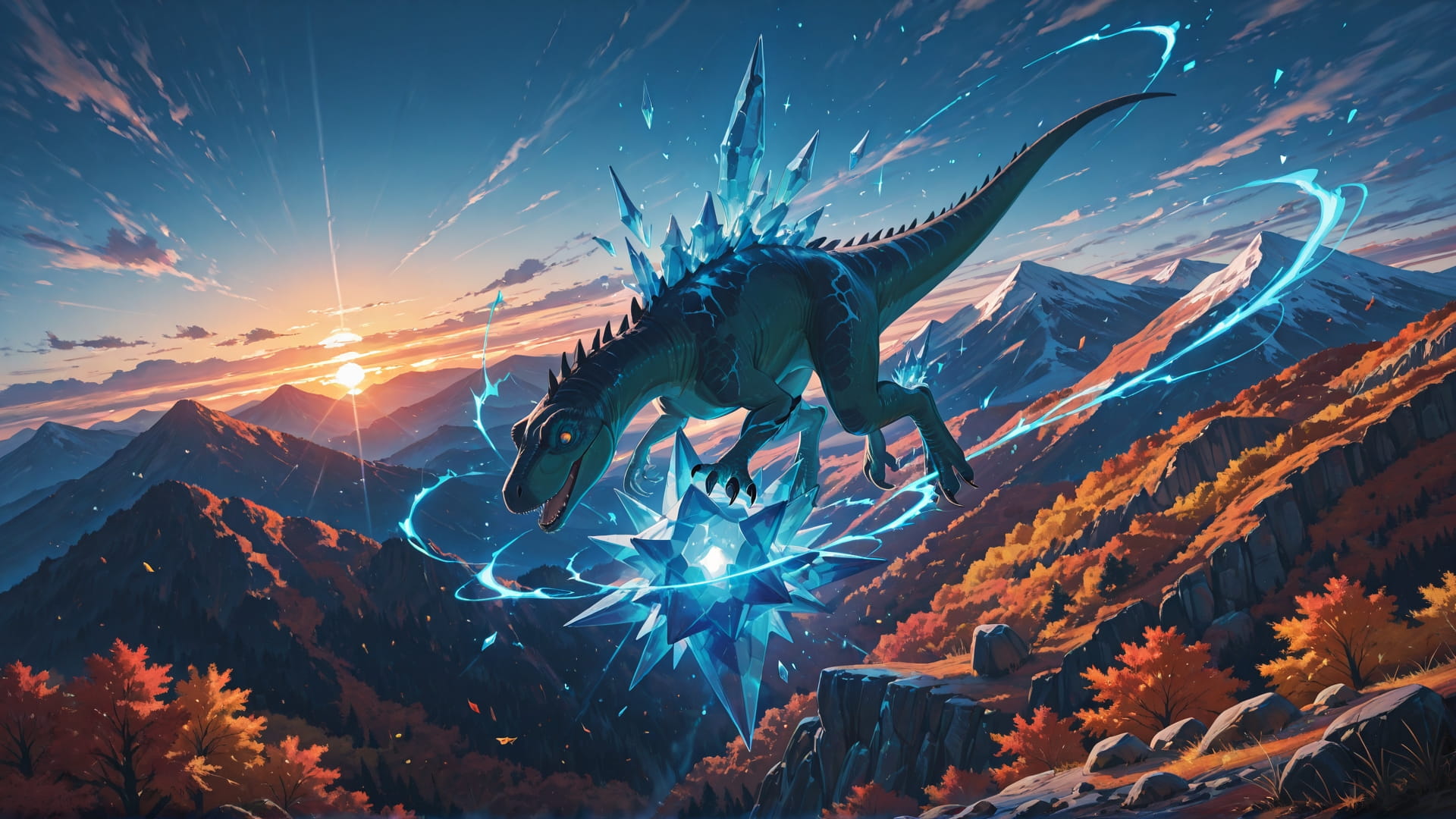 Blue Sunset Mountain Crystal smartphone wallpaper free download, vertical 16:9 format, Blue, Sunset, Mountain, Autumn