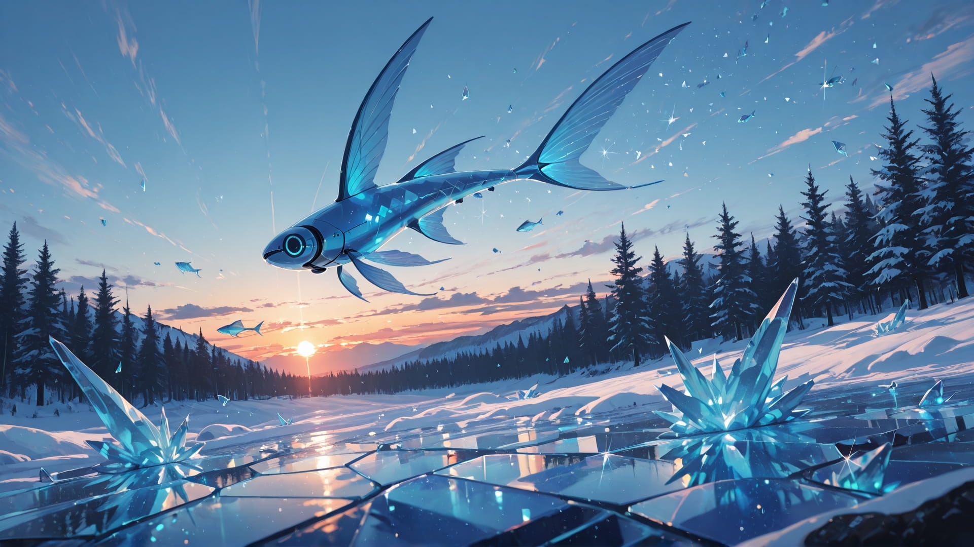 Blue Sunset Nature Crystal smartphone wallpaper free download, vertical 16:9 format, Blue, Sunset, Nature, Winter