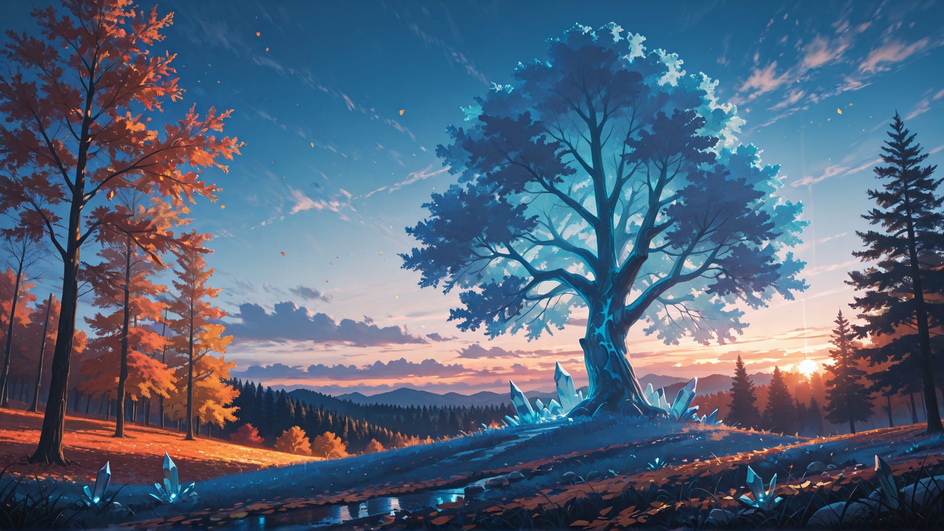 Blue Sunset Sky Crystal smartphone wallpaper free download, vertical 16:9 format, Blue, Sunset, Sky, Autumn 001