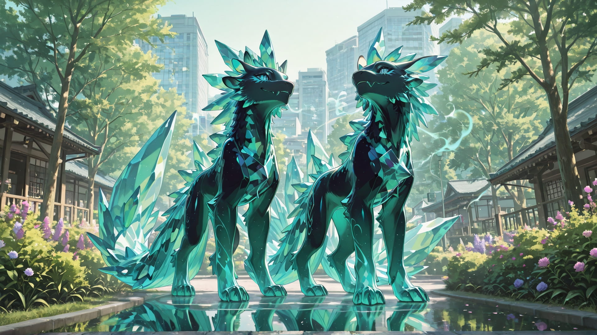 Green Afternoon City Crystal smartphone wallpaper free download, vertical 16:9 format, Green, Afternoon, City, Spring 001