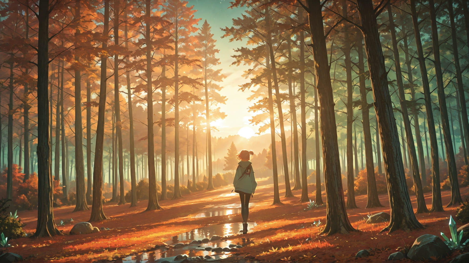 Green Sunset Nature Crystal smartphone wallpaper free download, vertical 16:9 format, Green, Sunset, Nature, Autumn