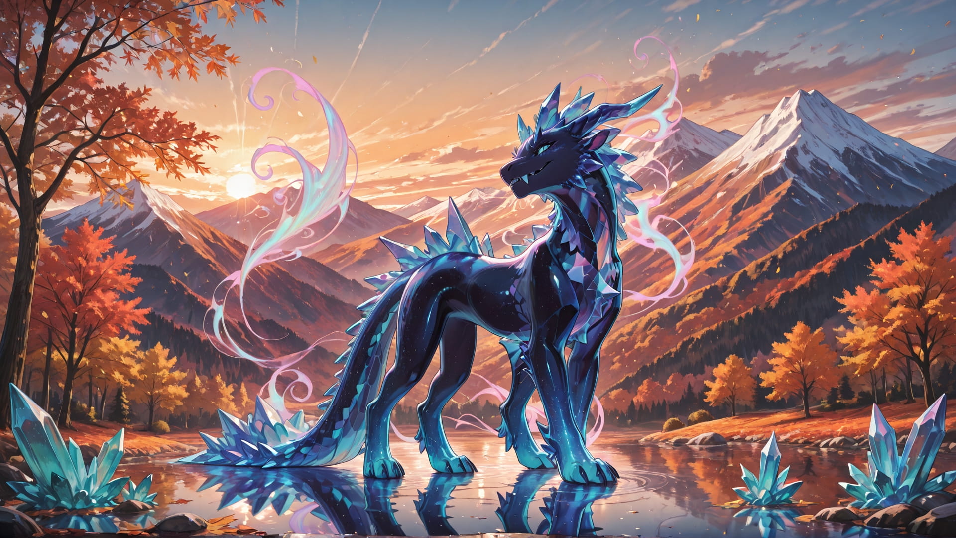 Orange Afternoon Mountain Crystal smartphone wallpaper free download, vertical 16:9 format, Orange, Afternoon, Mountain, Autumn 001