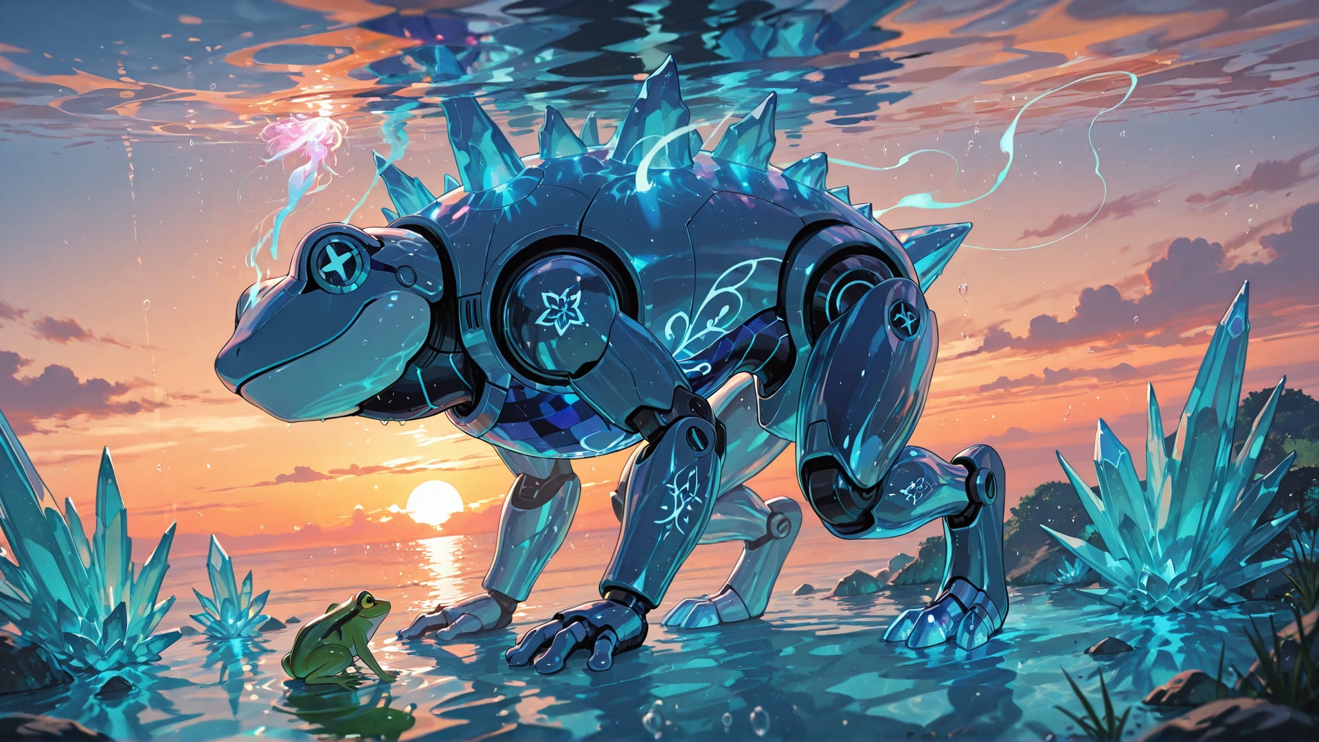 Orange Sunset Sea Crystal smartphone wallpaper free download, vertical 16:9 format, Orange, Sunset, Sea, Summer