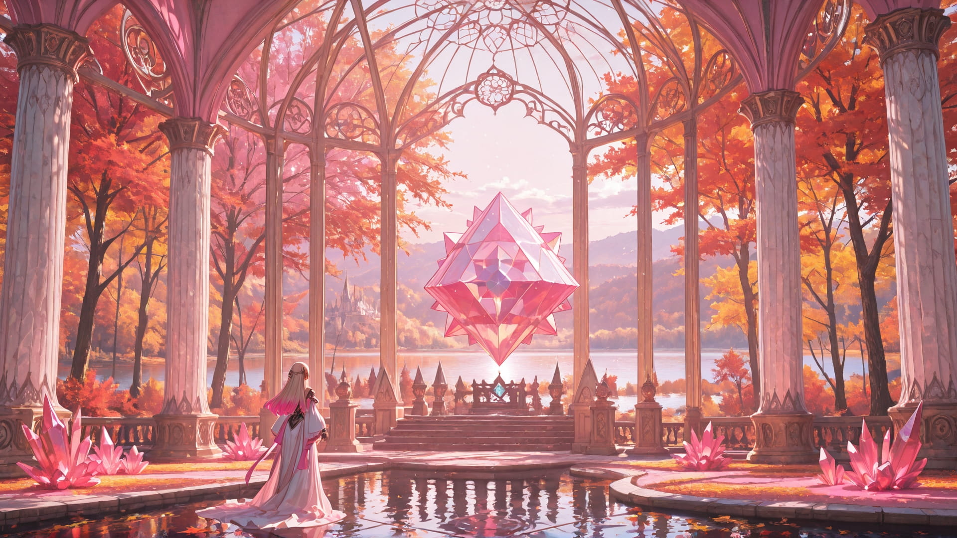 Pink Afternoon Sea Crystal smartphone wallpaper free download, vertical 16:9 format, Pink, Afternoon, Sea, Autumn