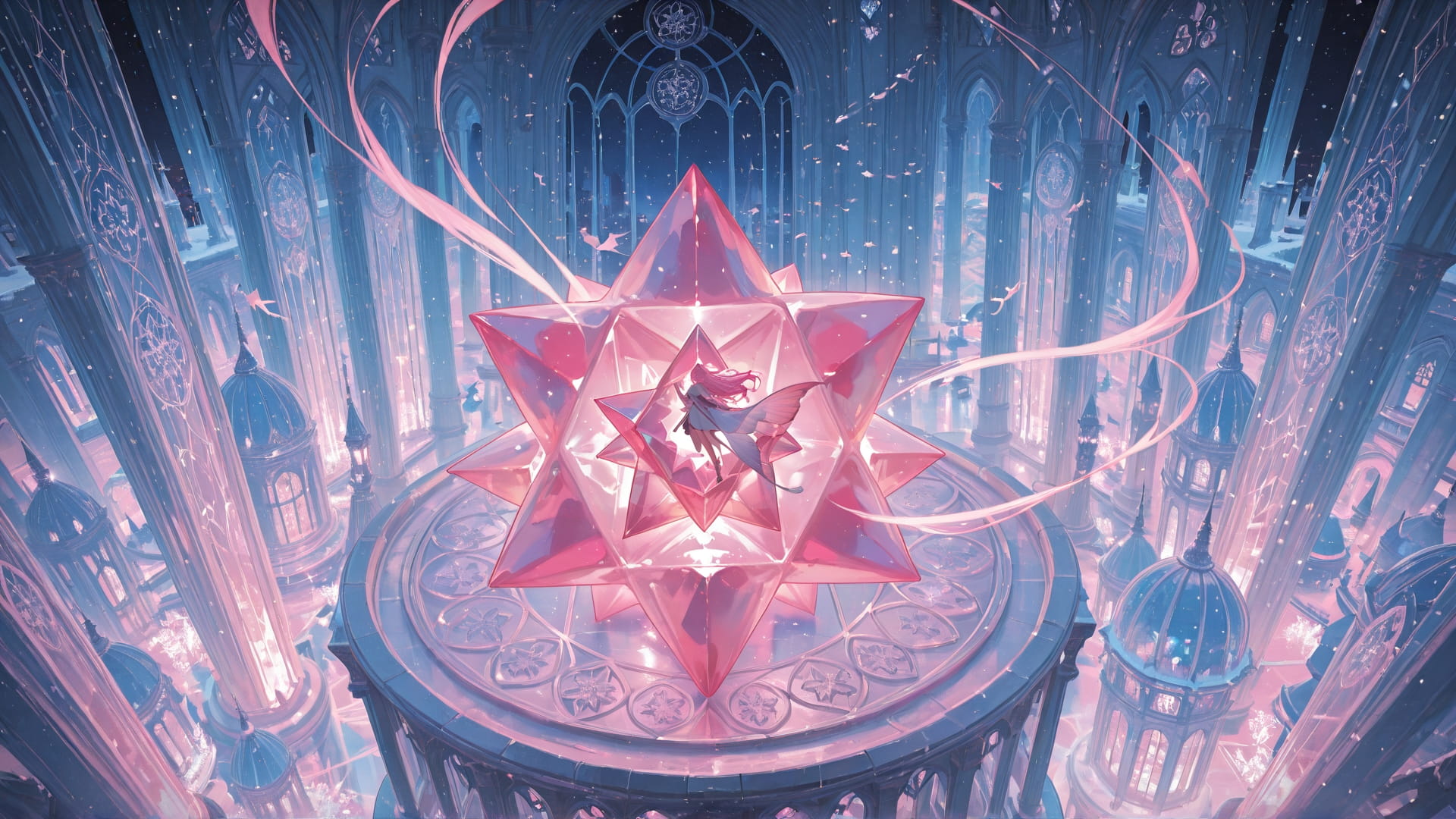 Pink Night City Crystal smartphone wallpaper free download, vertical 16:9 format, Pink, Night, City, Winter