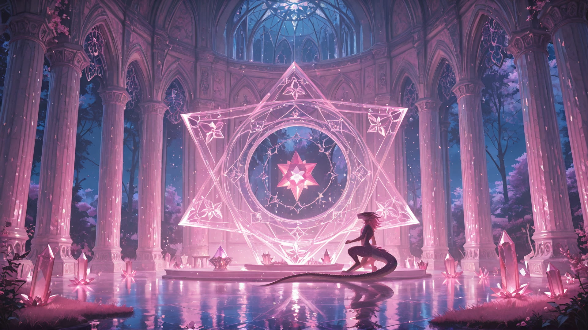 Pink Night Nature Crystal smartphone wallpaper free download, vertical 16:9 format, Pink, Night, Nature, Spring