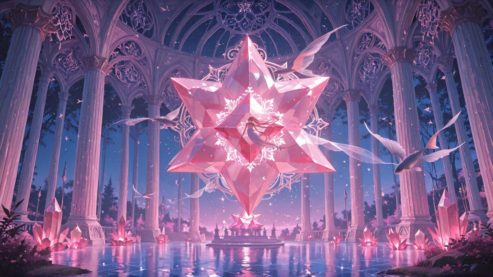 Pink Night Nature Crystal smartphone wallpaper free download, vertical 16:9 format, Pink, Night, Nature, Summer