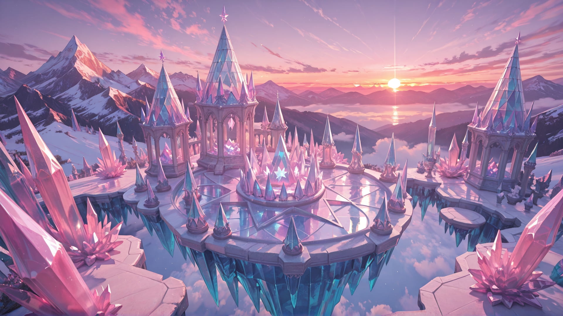 Pink Sunset Mountain Crystal smartphone wallpaper free download, vertical 16:9 format, Pink, Sunset, Mountain, Spring 001