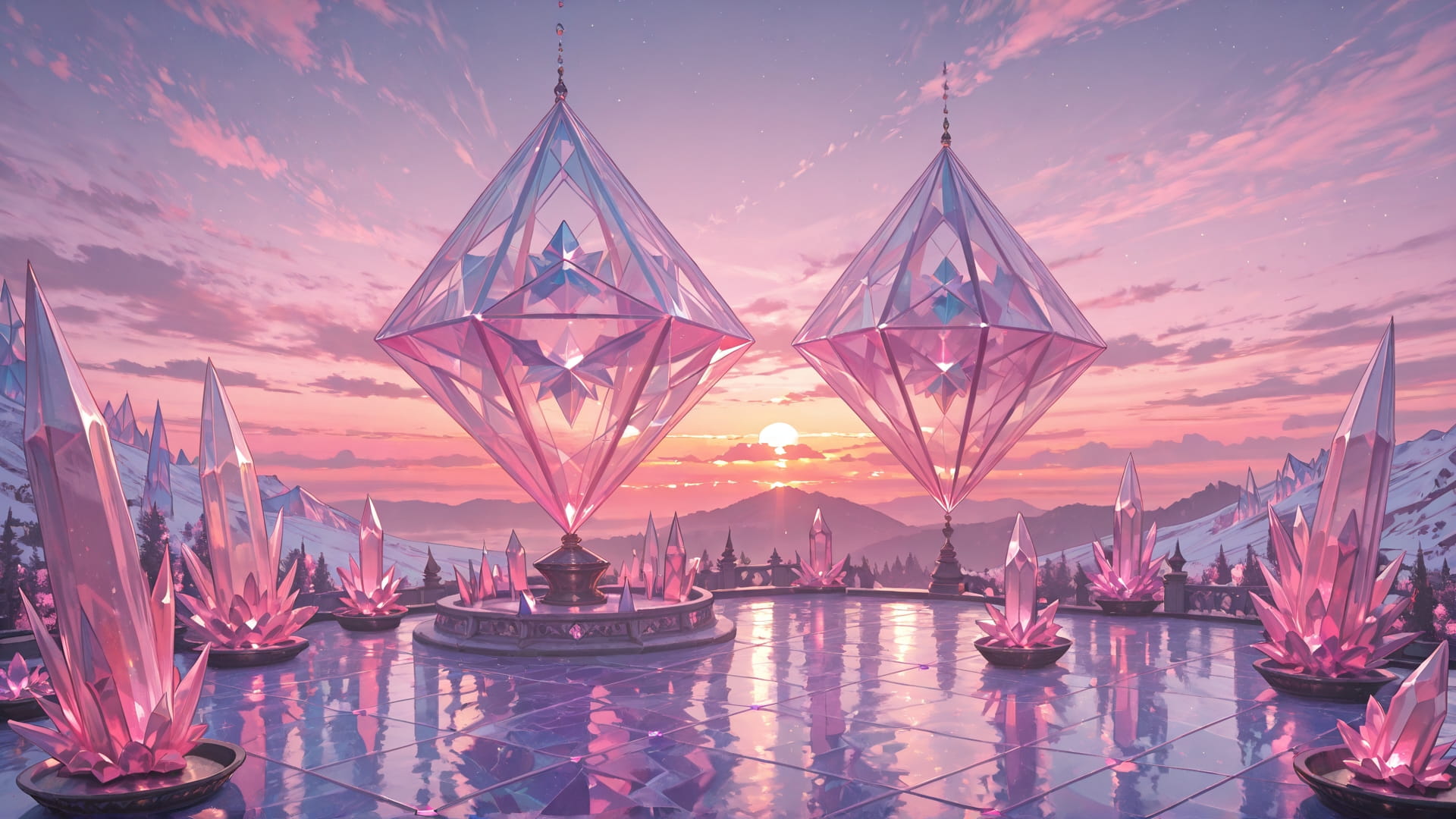 Pink Sunset Sky Crystal smartphone wallpaper free download, vertical 16:9 format, Pink, Sunset, Sky, Spring 001