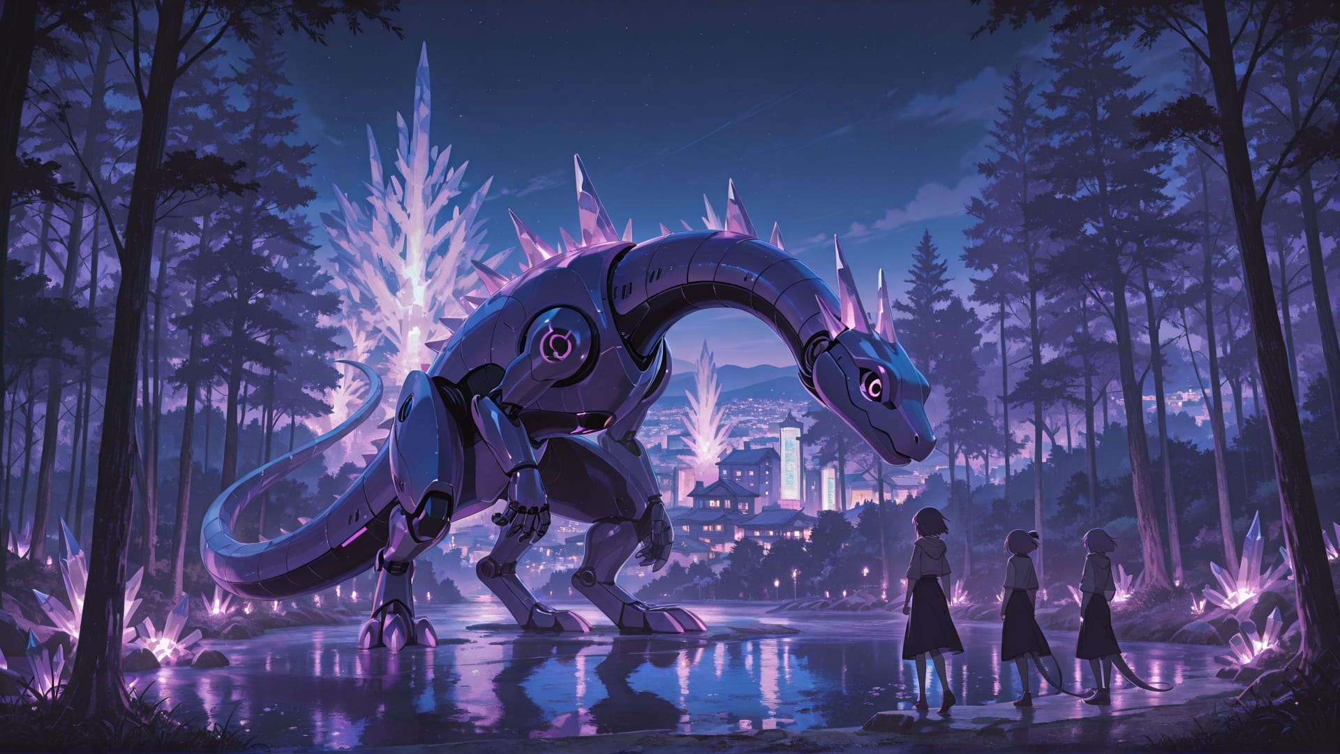 Purple Night City Crystal smartphone wallpaper free download, vertical 16:9 format, Purple, Night, City, Summer