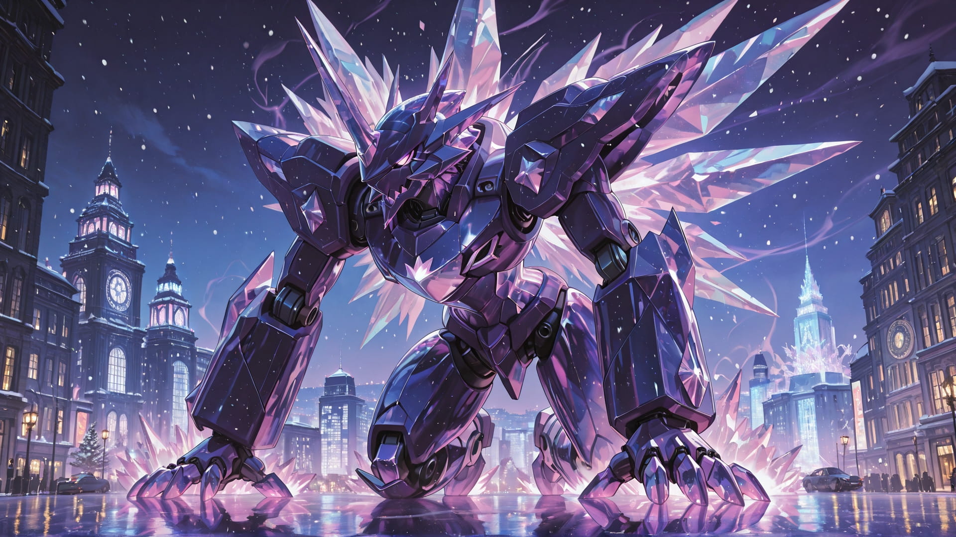 Purple Night City Crystal smartphone wallpaper free download, vertical 16:9 format, Purple, Night, City, Winter