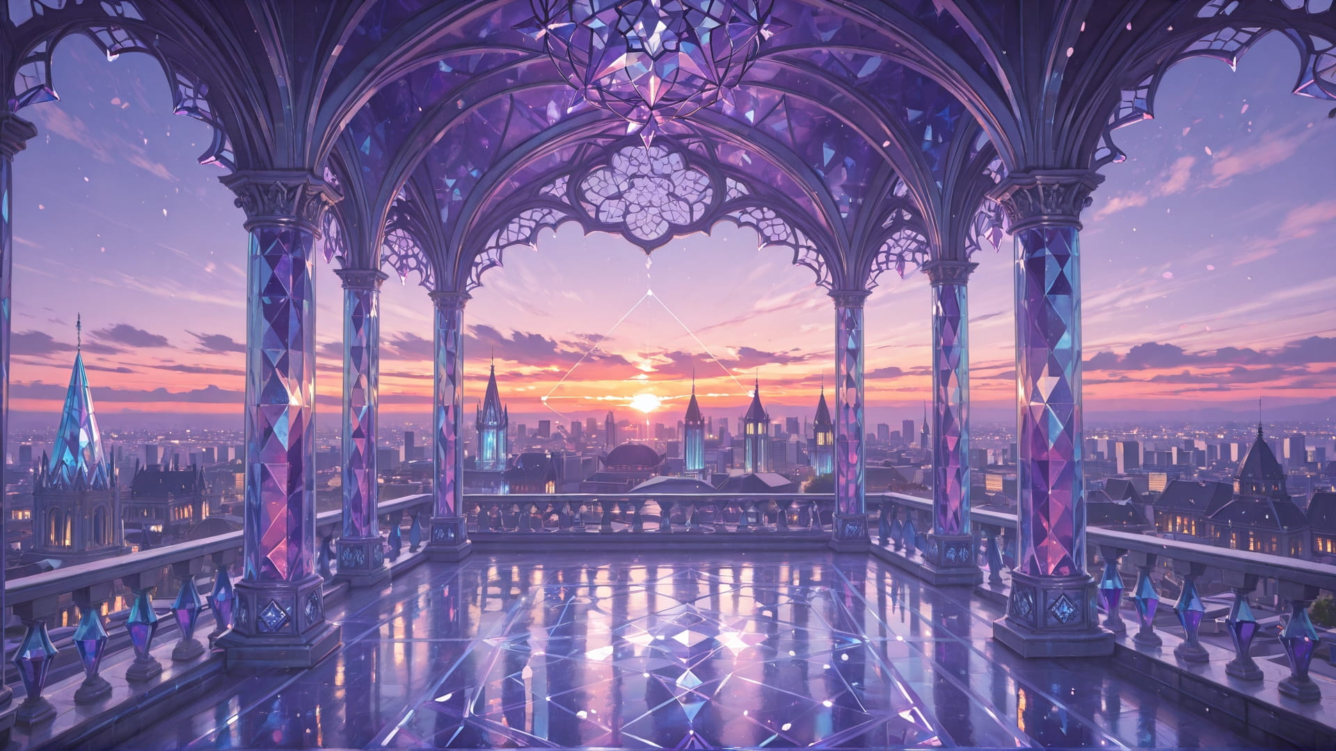 Purple Sunset City Crystal smartphone wallpaper free download, vertical 16:9 format, Purple, Sunset, City, Spring 001