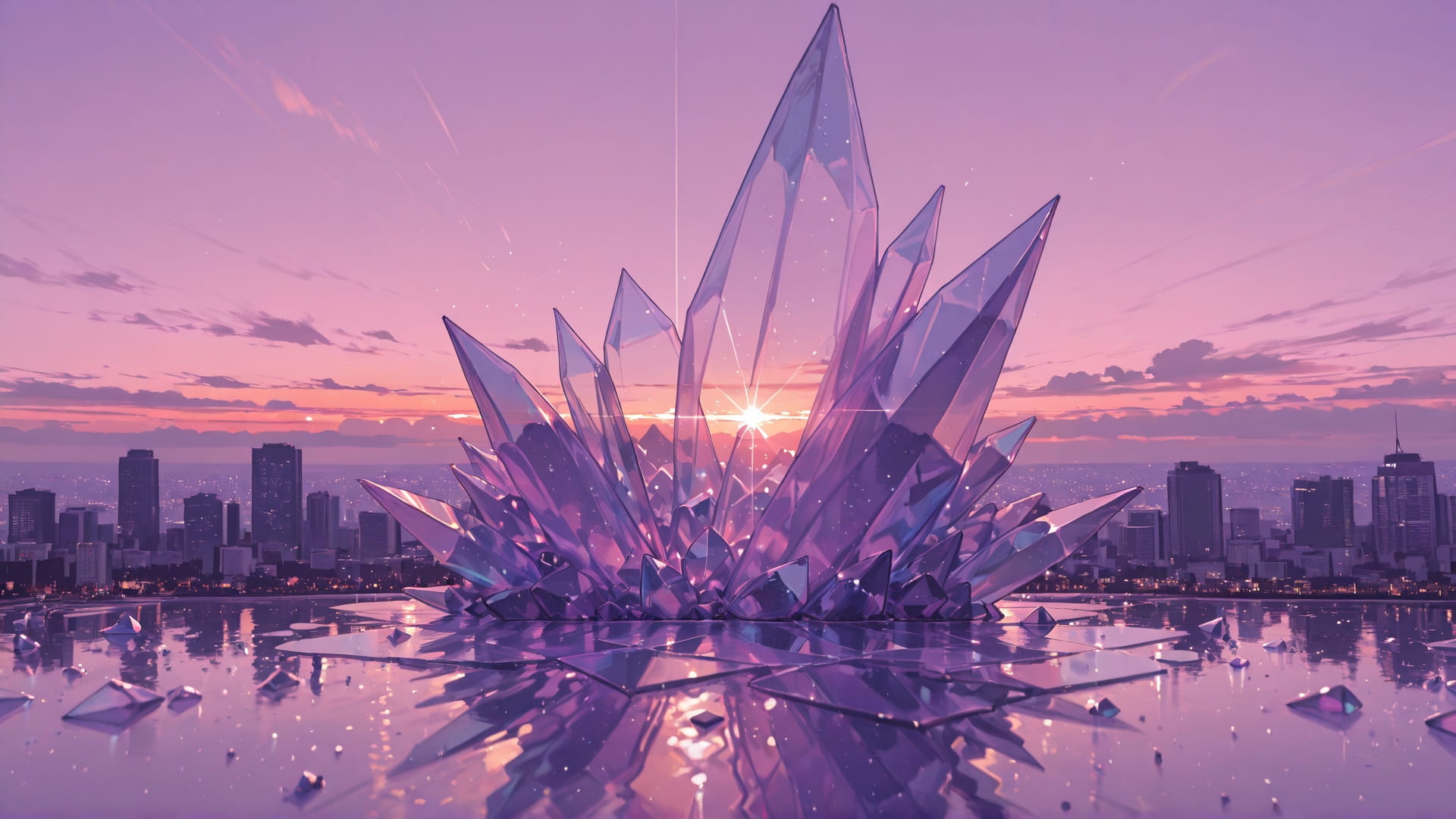 Purple Sunset City Crystal smartphone wallpaper free download, vertical 16:9 format, Purple, Sunset, City, Summer 002