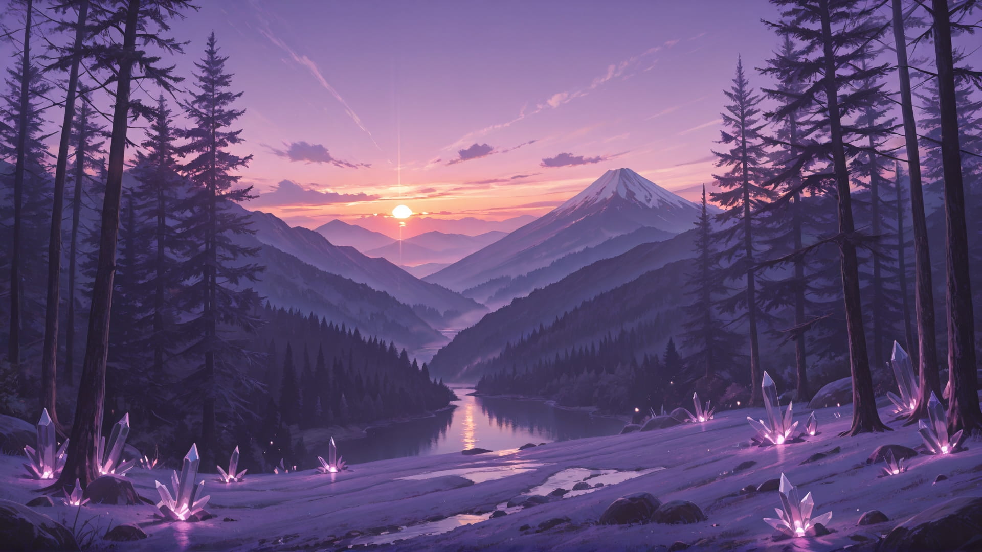 Purple Sunset Mountain Crystal smartphone wallpaper free download, vertical 16:9 format, Purple, Sunset, Mountain, Summer 001