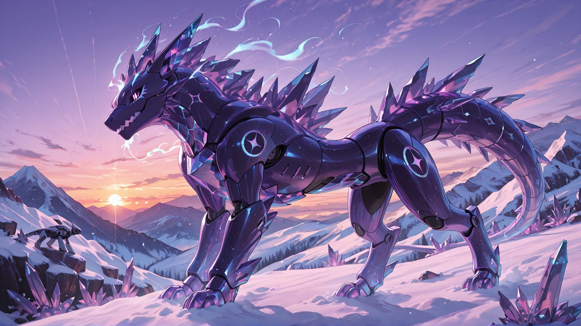 Purple Sunset Mountain Crystal smartphone wallpaper free download, vertical 16:9 format, Purple, Sunset, Mountain, Winter