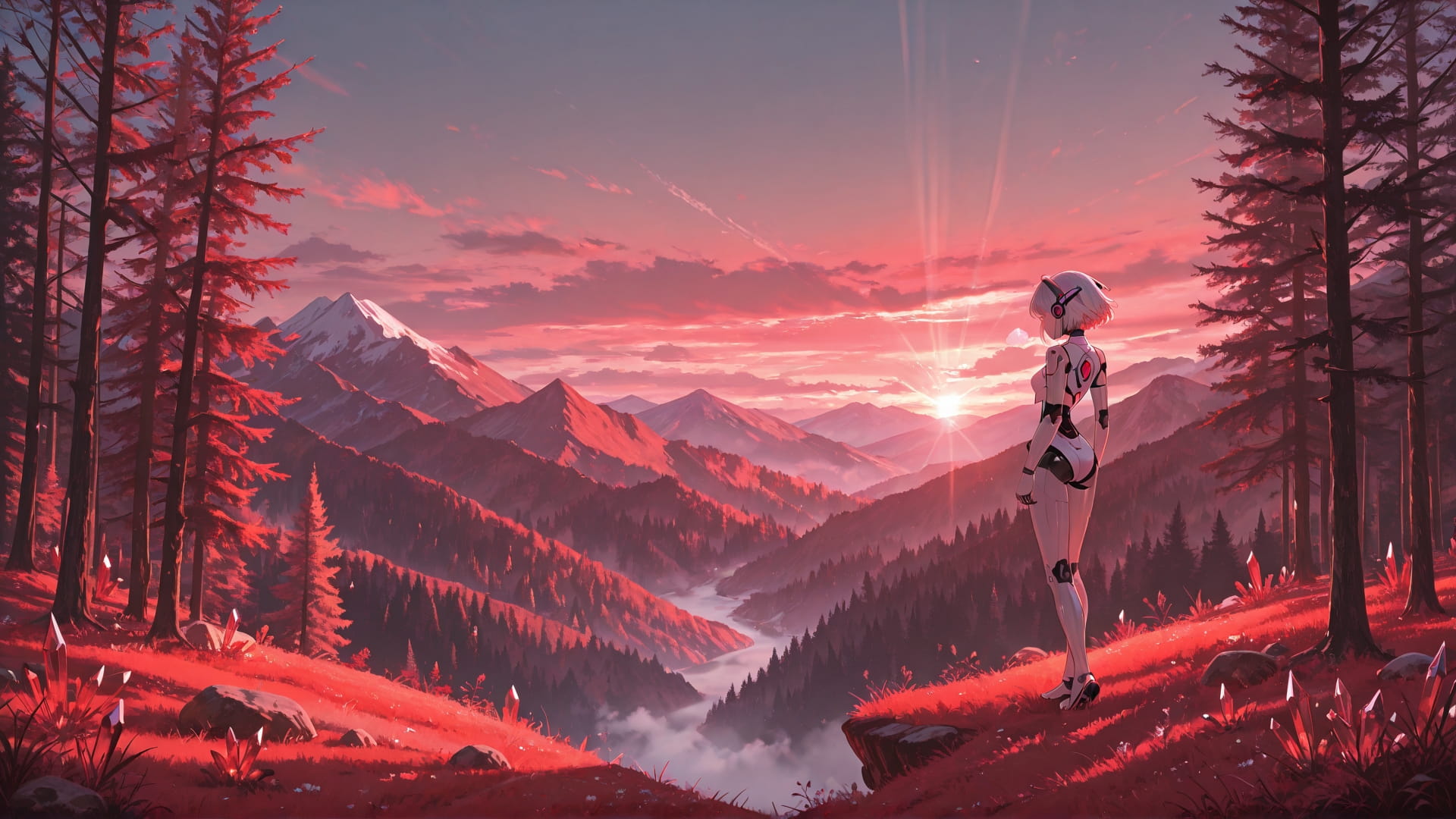 Red Afternoon Mountain Crystal smartphone wallpaper free download, vertical 16:9 format, Red, Afternoon, Mountain, Spring