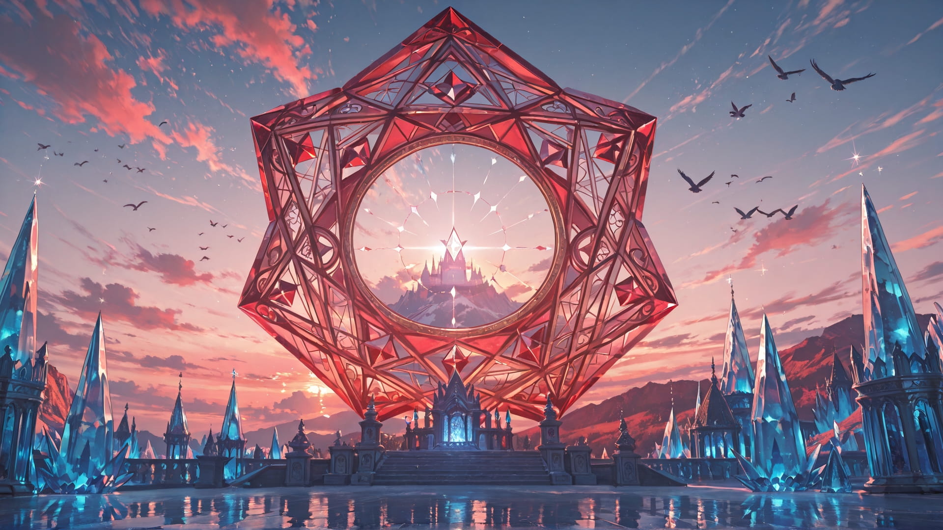 Red Afternoon Sky Crystal smartphone wallpaper free download, vertical 16:9 format, Red, Afternoon, Sky, Summer