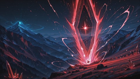 Red Night Mountain Crystal smartphone wallpaper free download, vertical 9:16 format, Red, Night, Mountain, Spring 001