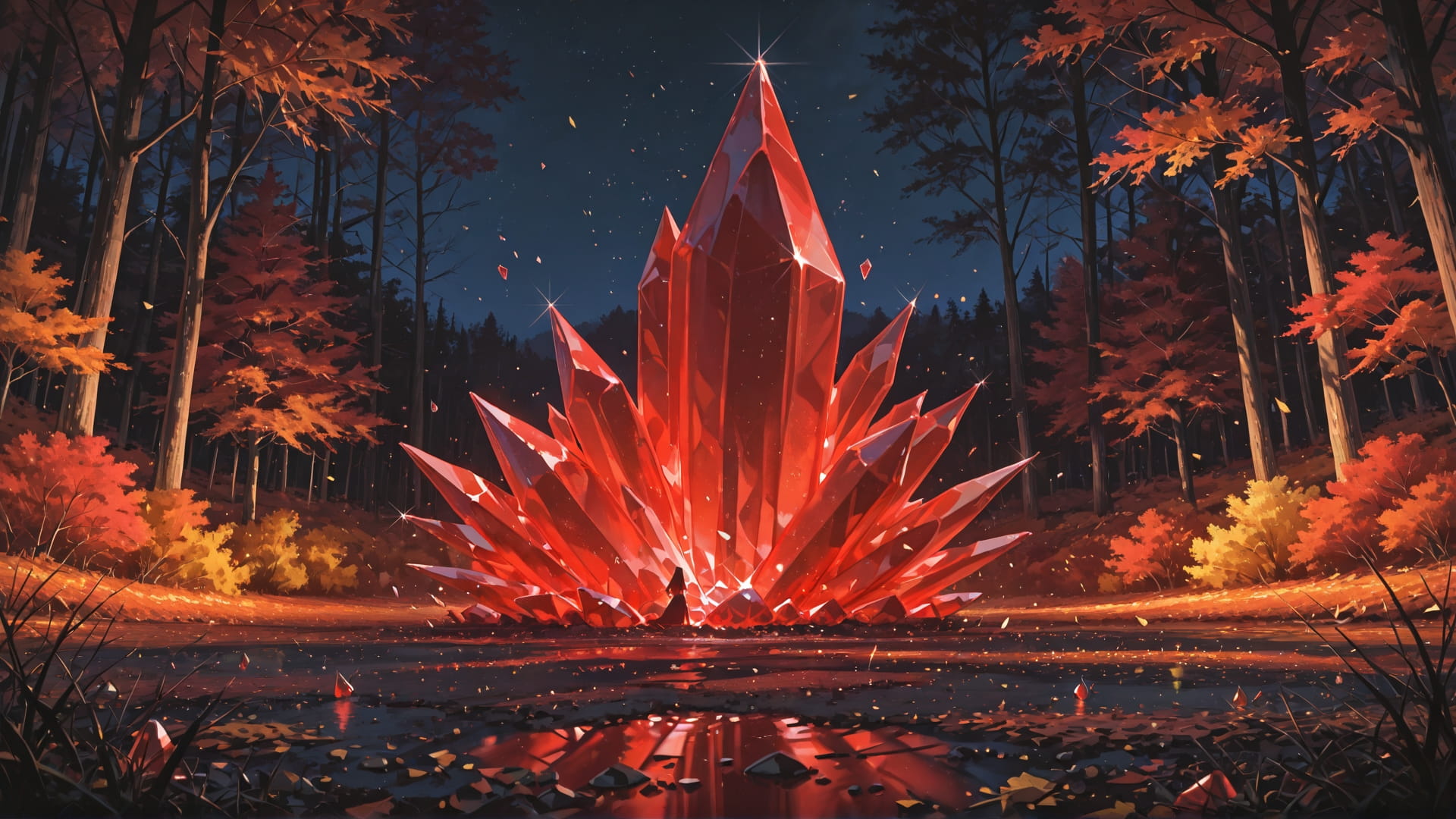 Red Night Nature Crystal smartphone wallpaper free download, vertical 16:9 format, Red, Night, Nature, Autumn