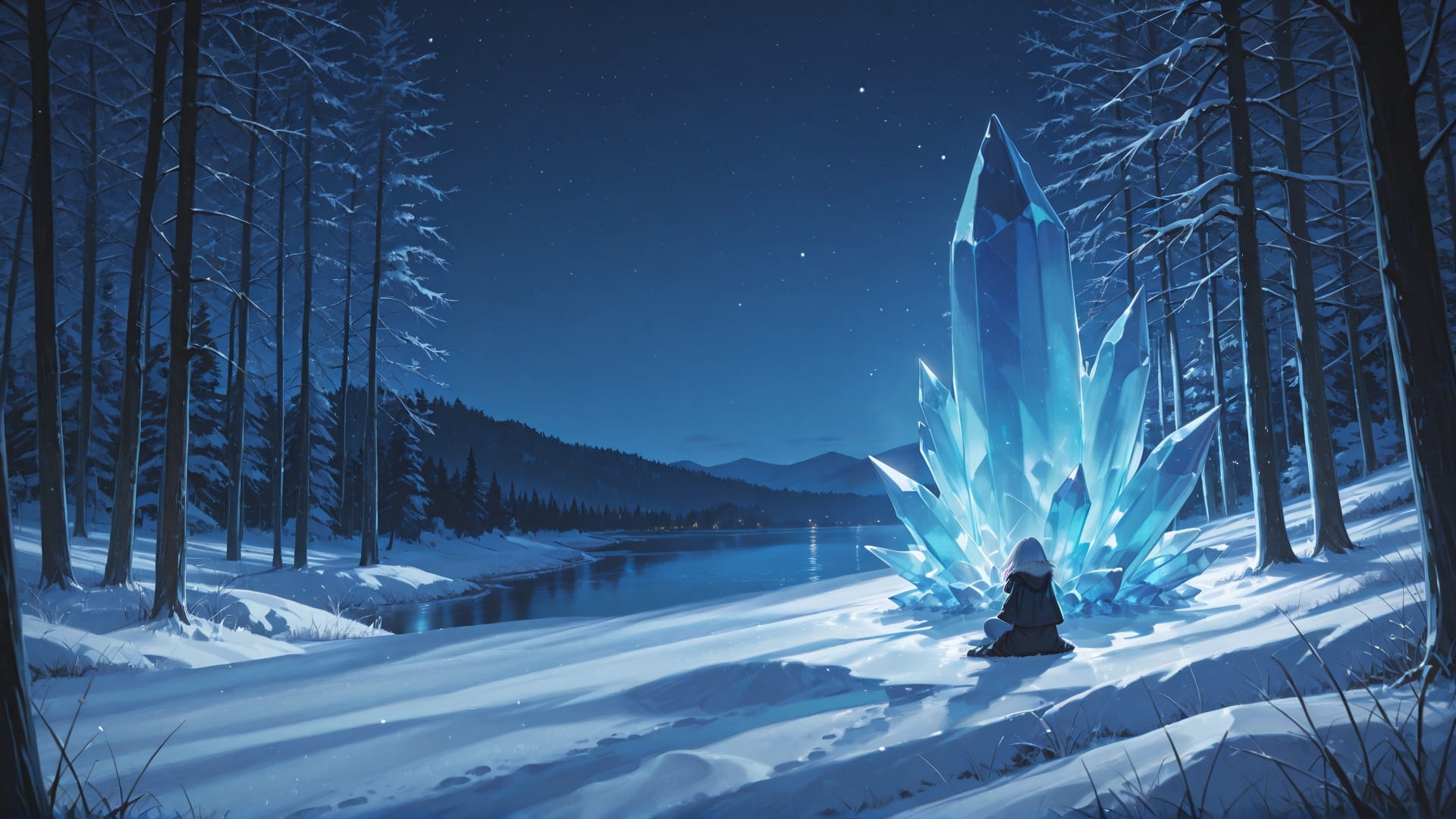 Blue Night Nature Crystal smartphone wallpaper free download, vertical 16:9 format, Blue, Night, Nature, Winter 001