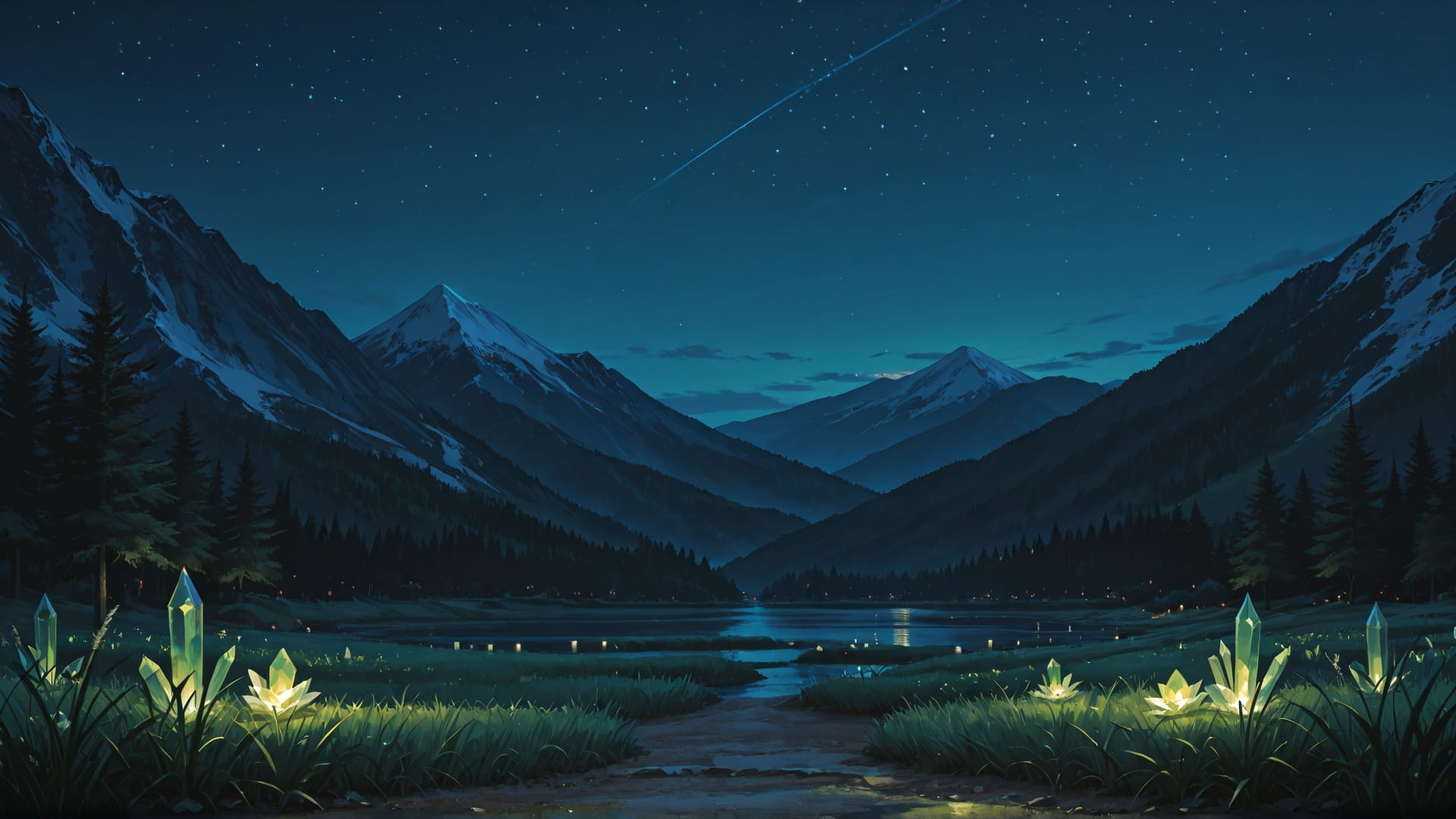 Green Night Mountain Crystal smartphone wallpaper free download, vertical 16:9 format, Green, Night, Mountain, Spring 001