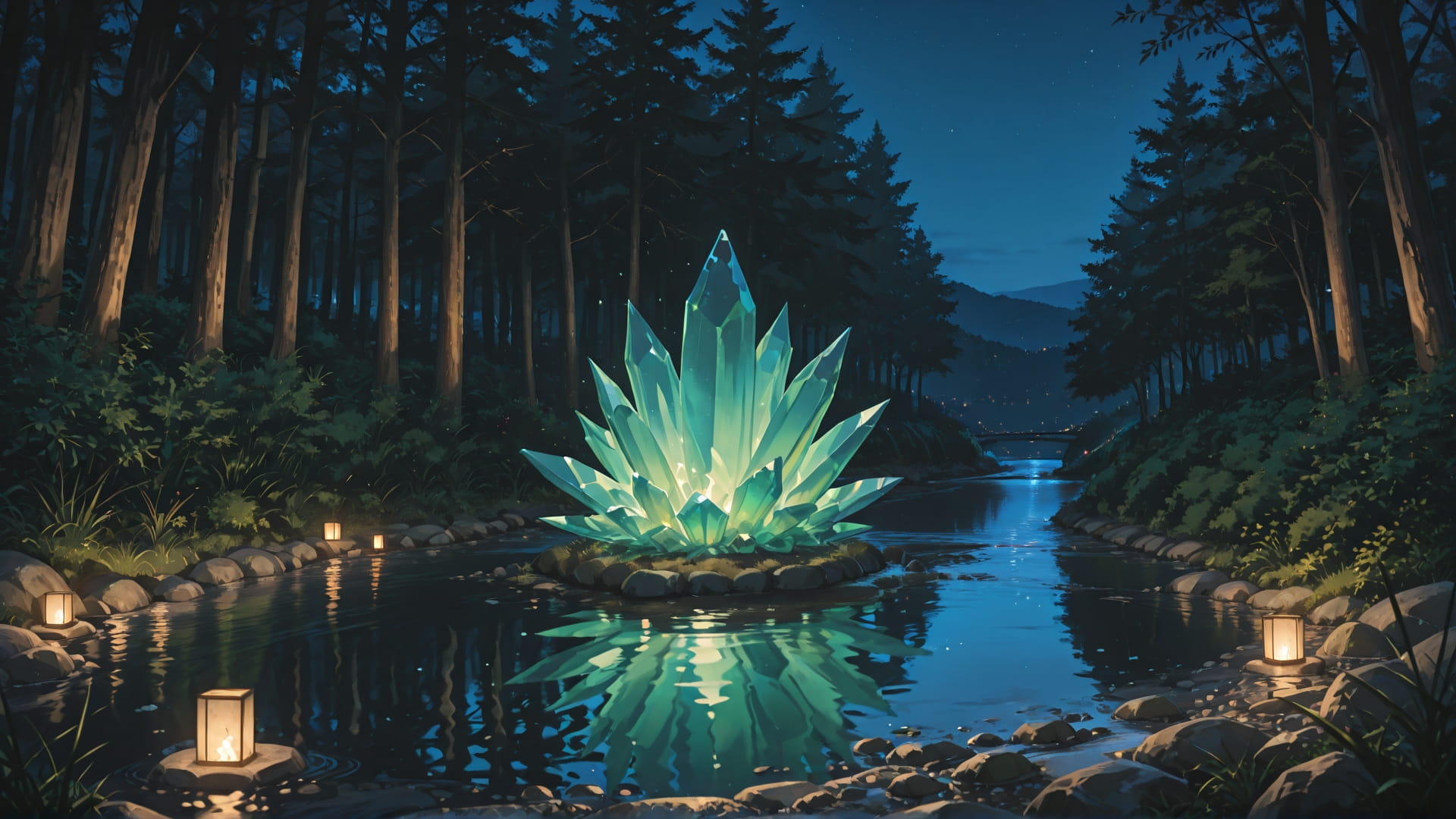 Green Night Sea Crystal smartphone wallpaper free download, vertical 16:9 format, Green, Night, Sea, Spring 001