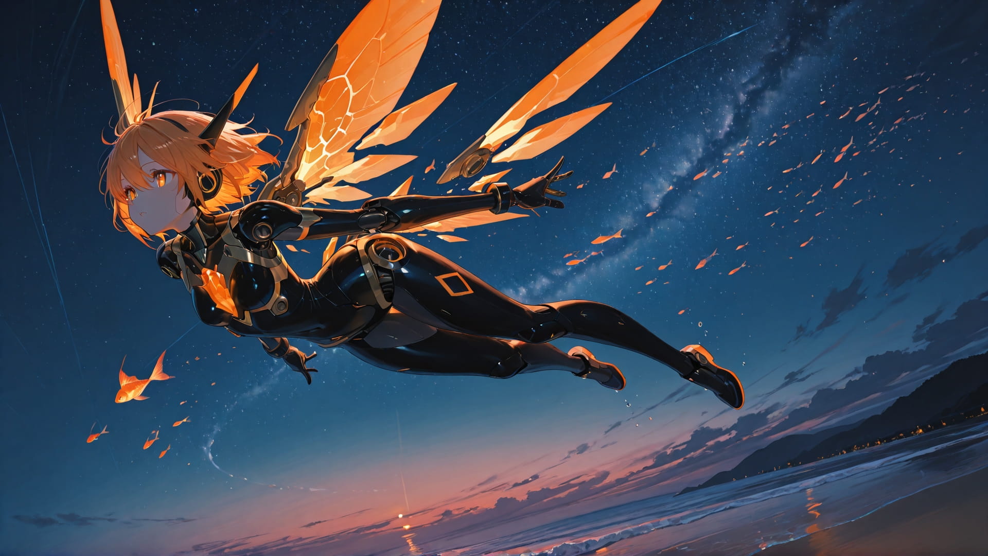 Orange Night Sky Crystal smartphone wallpaper free download, vertical 16:9 format, Orange, Night, Sky, Summer