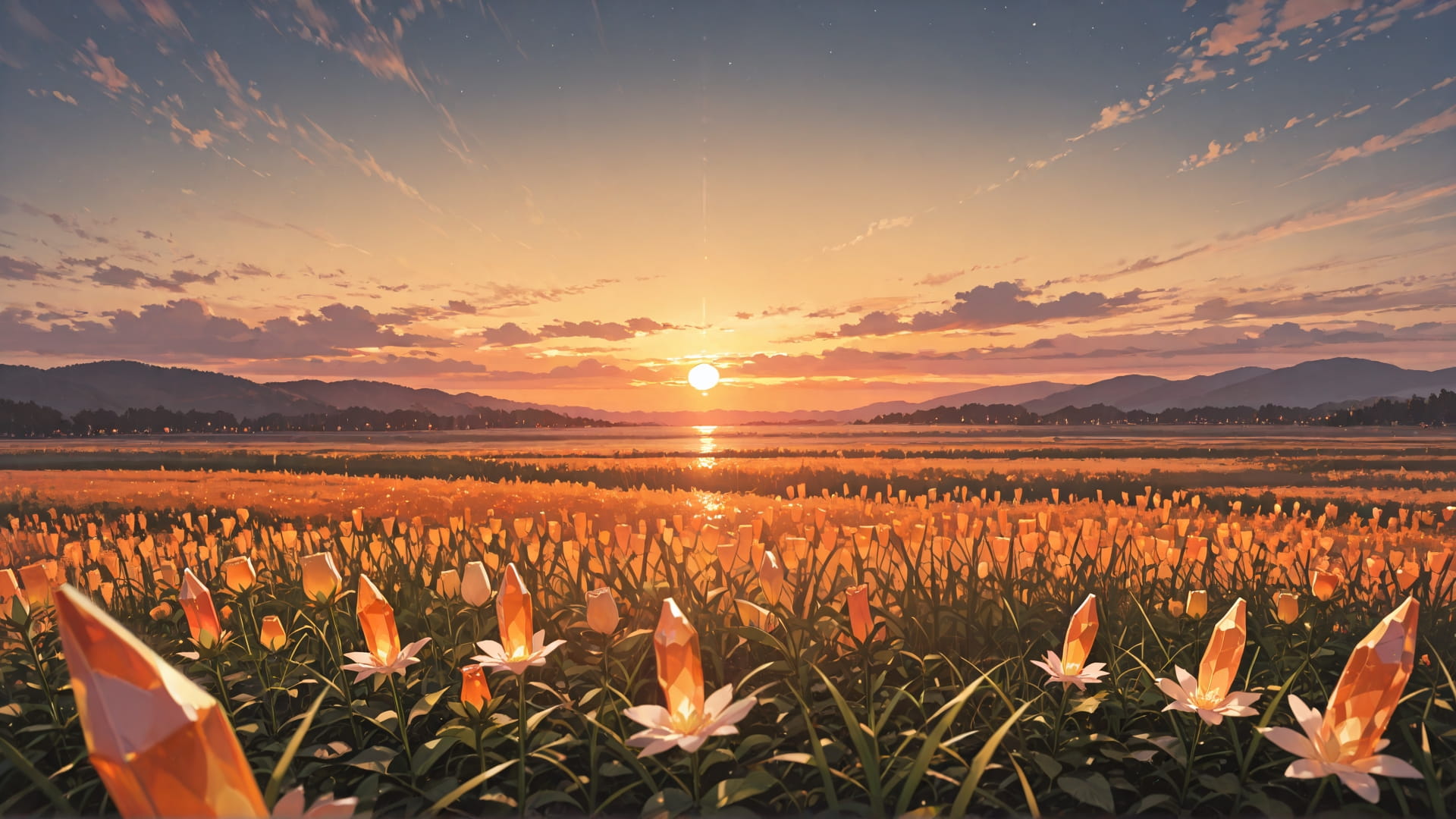 Orange Sunset Sky Crystal smartphone wallpaper free download, vertical 16:9 format, Orange, Sunset, Sky, Spring 001