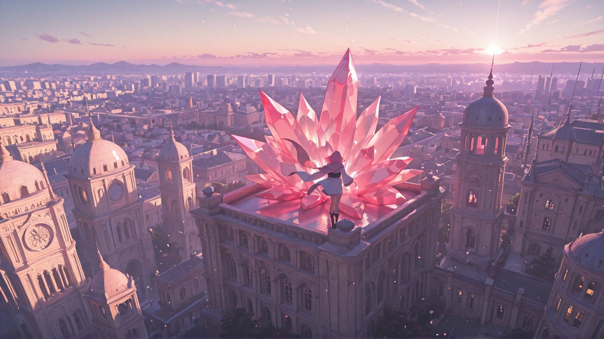 Pink Afternoon City Crystal smartphone wallpaper free download, vertical 16:9 format, Pink, Afternoon, City, Spring 001