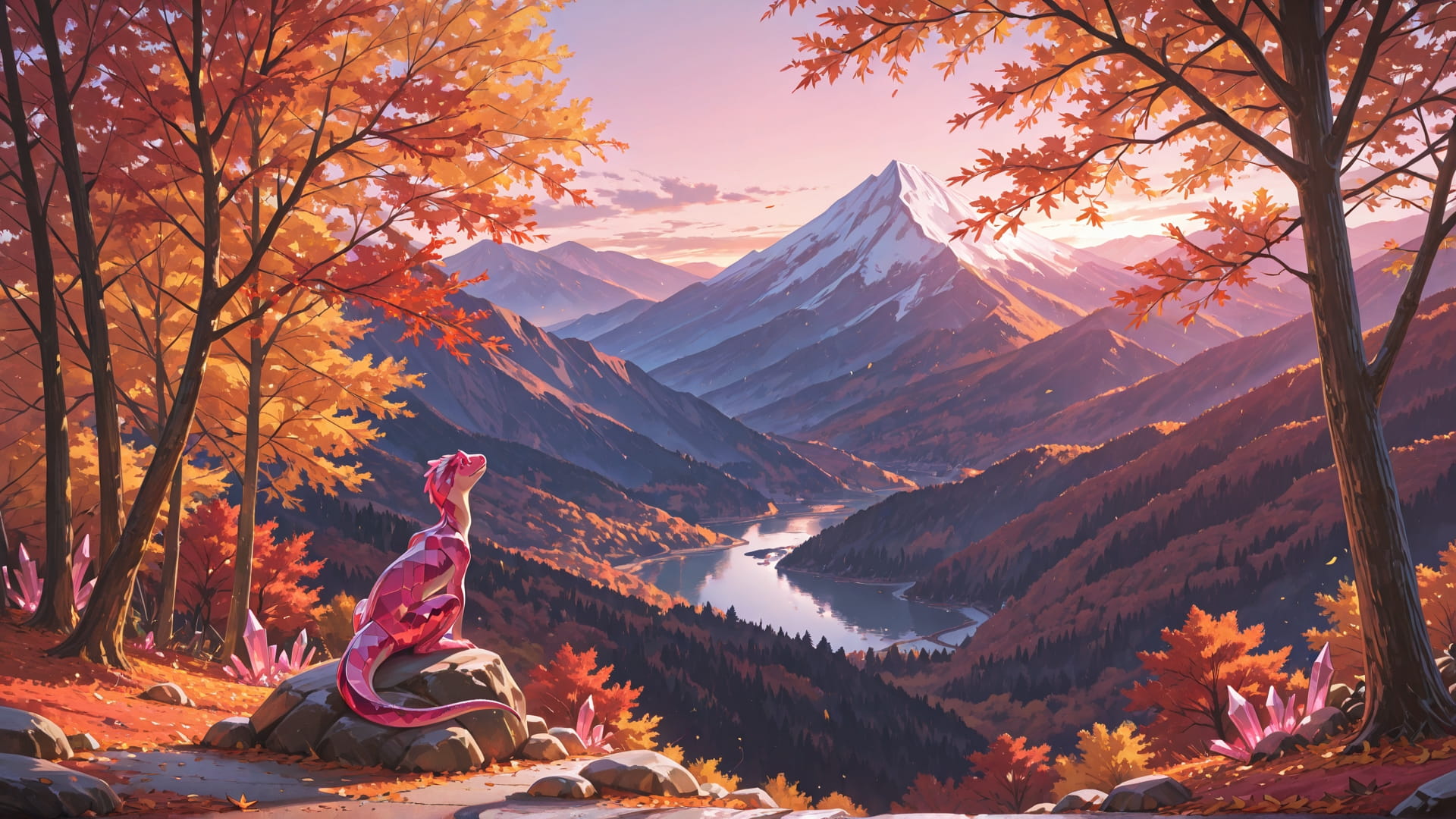 Pink Afternoon Mountain Crystal smartphone wallpaper free download, vertical 16:9 format, Pink, Afternoon, Mountain, Autumn