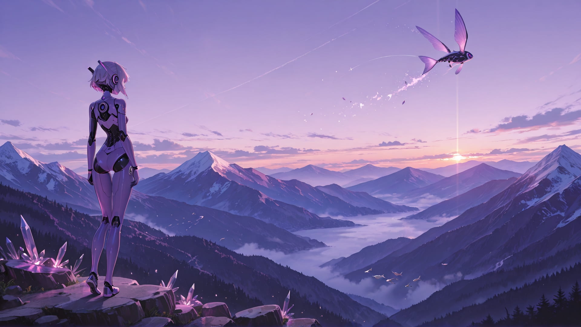 Purple Afternoon Mountain Crystal smartphone wallpaper free download, vertical 16:9 format, Purple, Afternoon, Mountain, Summer