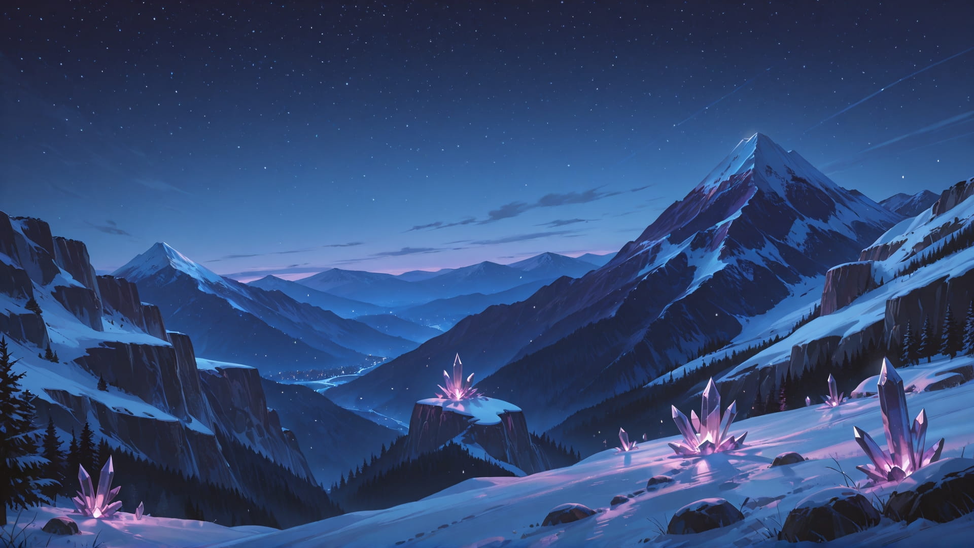 Purple Night Mountain Crystal smartphone wallpaper free download, vertical 16:9 format, Purple, Night, Mountain, Winter 001