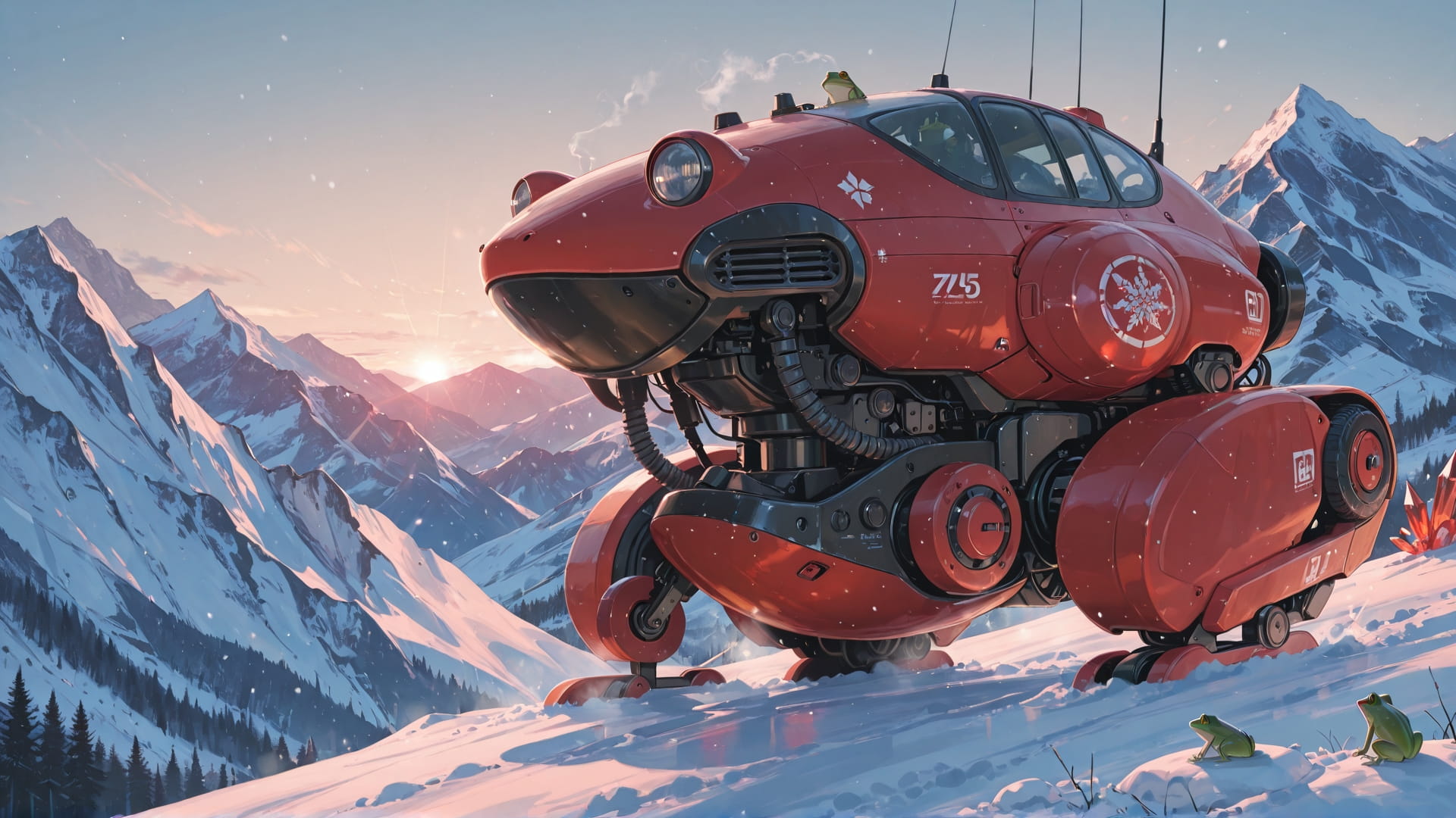 Red Afternoon Mountain Crystal smartphone wallpaper free download, vertical 16:9 format, Red, Afternoon, Mountain, Winter