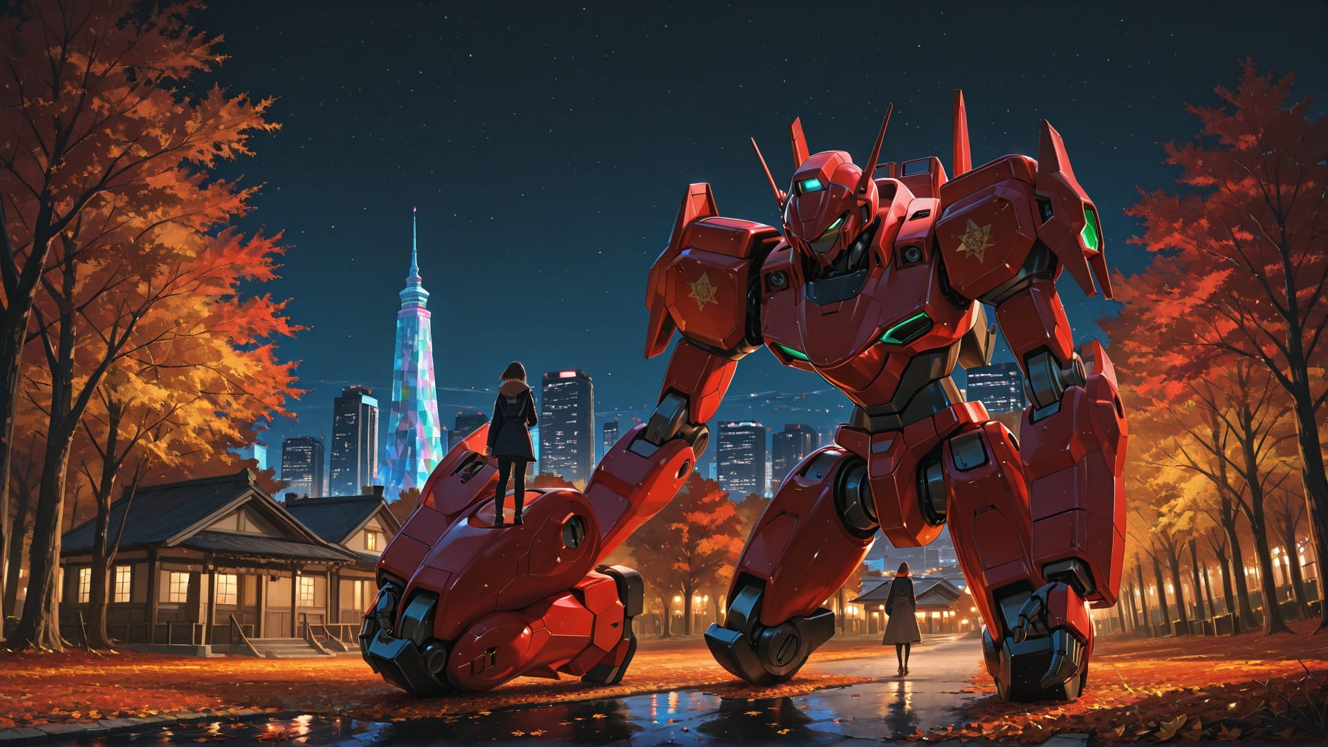 Red Night City Crystal smartphone wallpaper free download, vertical 16:9 format, Red, Night, City, Autumn