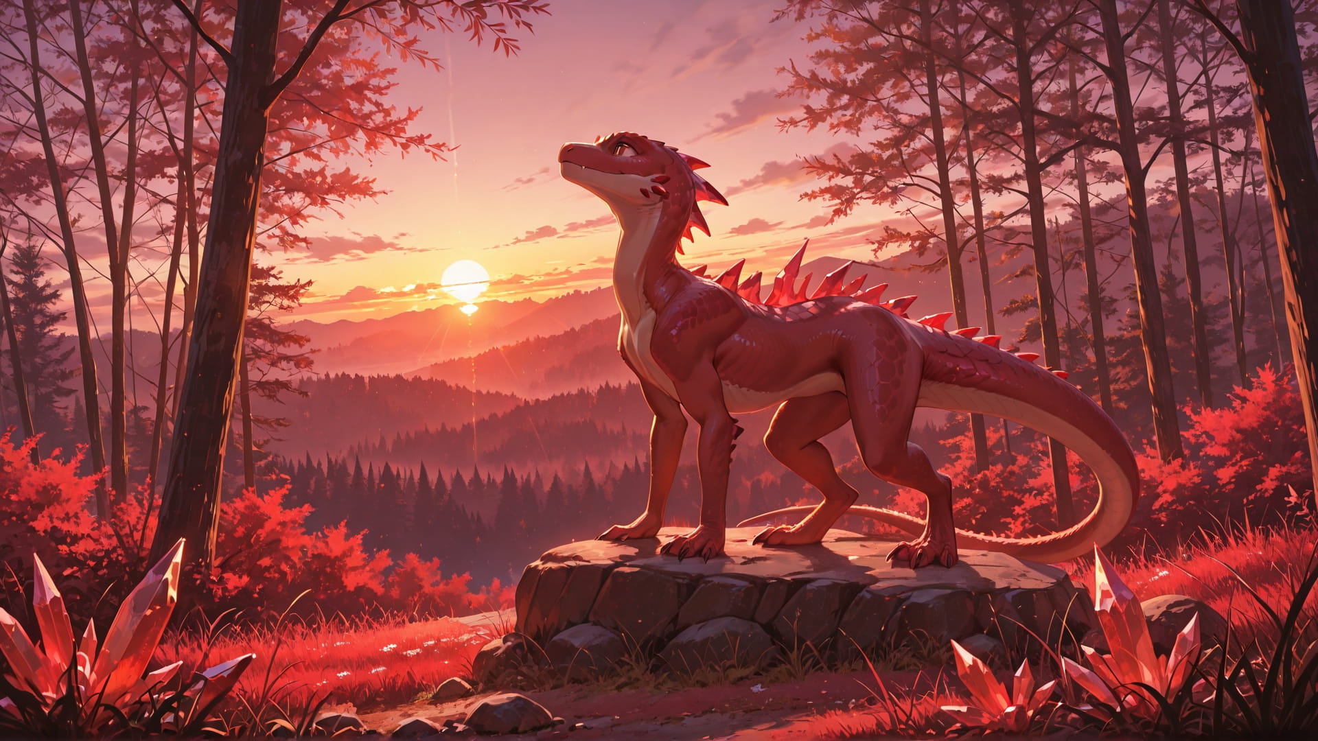 Red Sunset Nature Crystal smartphone wallpaper free download, vertical 16:9 format, Red, Sunset, Nature, Spring