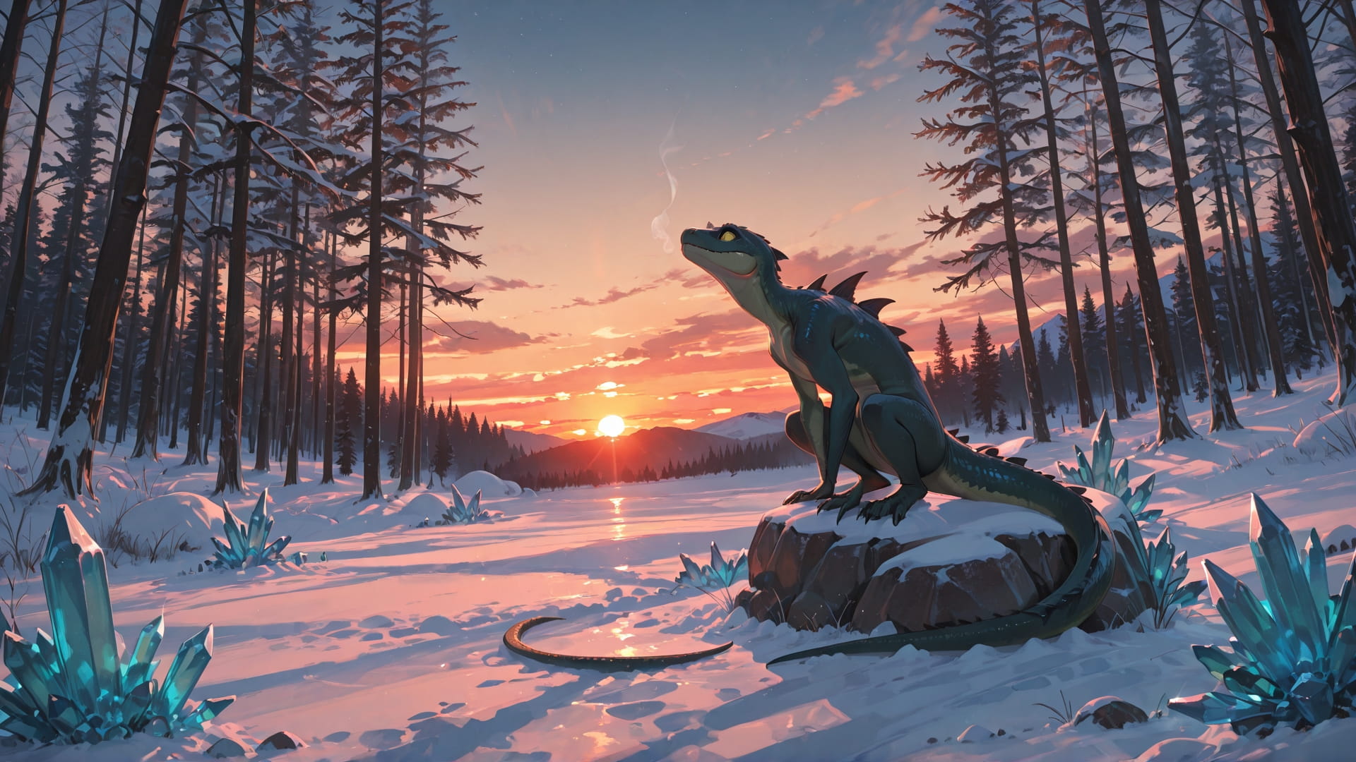 Red Sunset Nature Crystal smartphone wallpaper free download, vertical 16:9 format, Red, Sunset, Nature, Winter