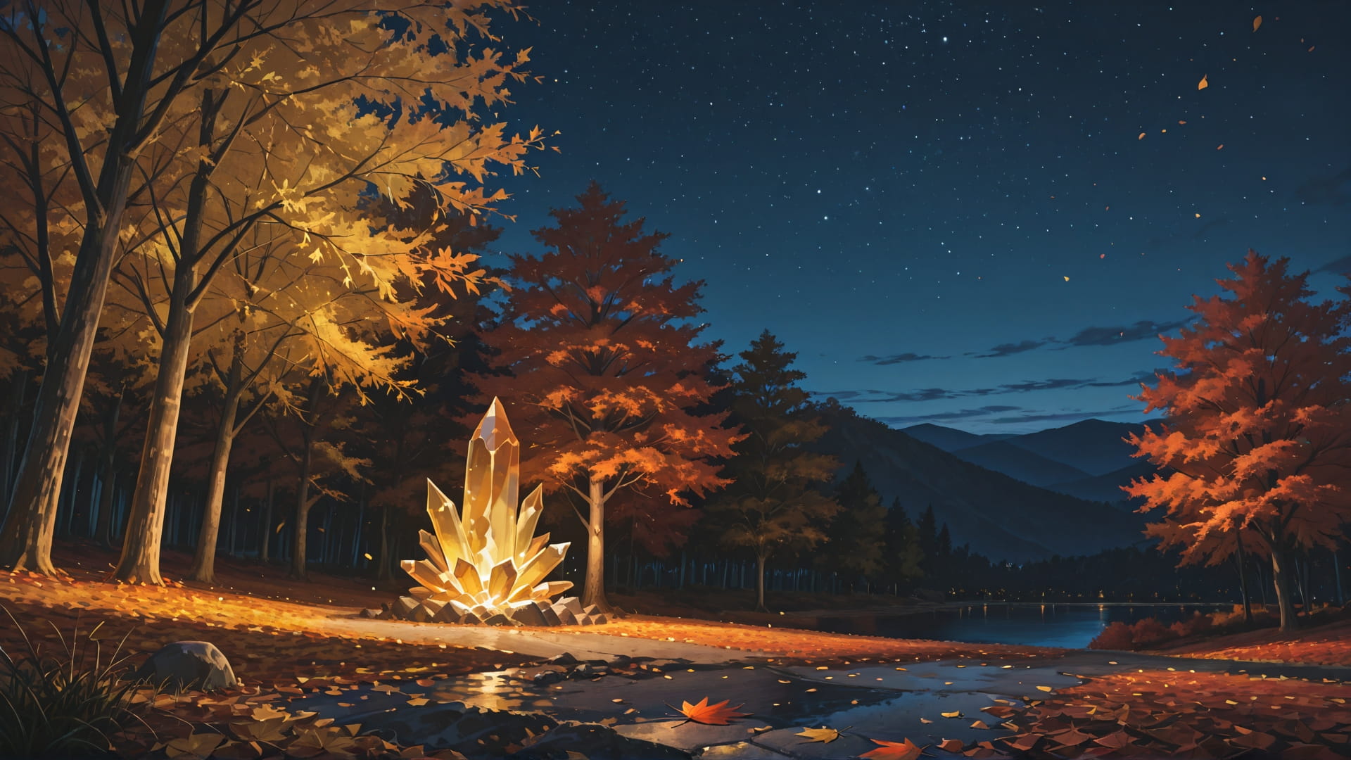 Yellow Night Sky Crystal smartphone wallpaper free download, vertical 16:9 format, Yellow, Night, Sky, Autumn 001