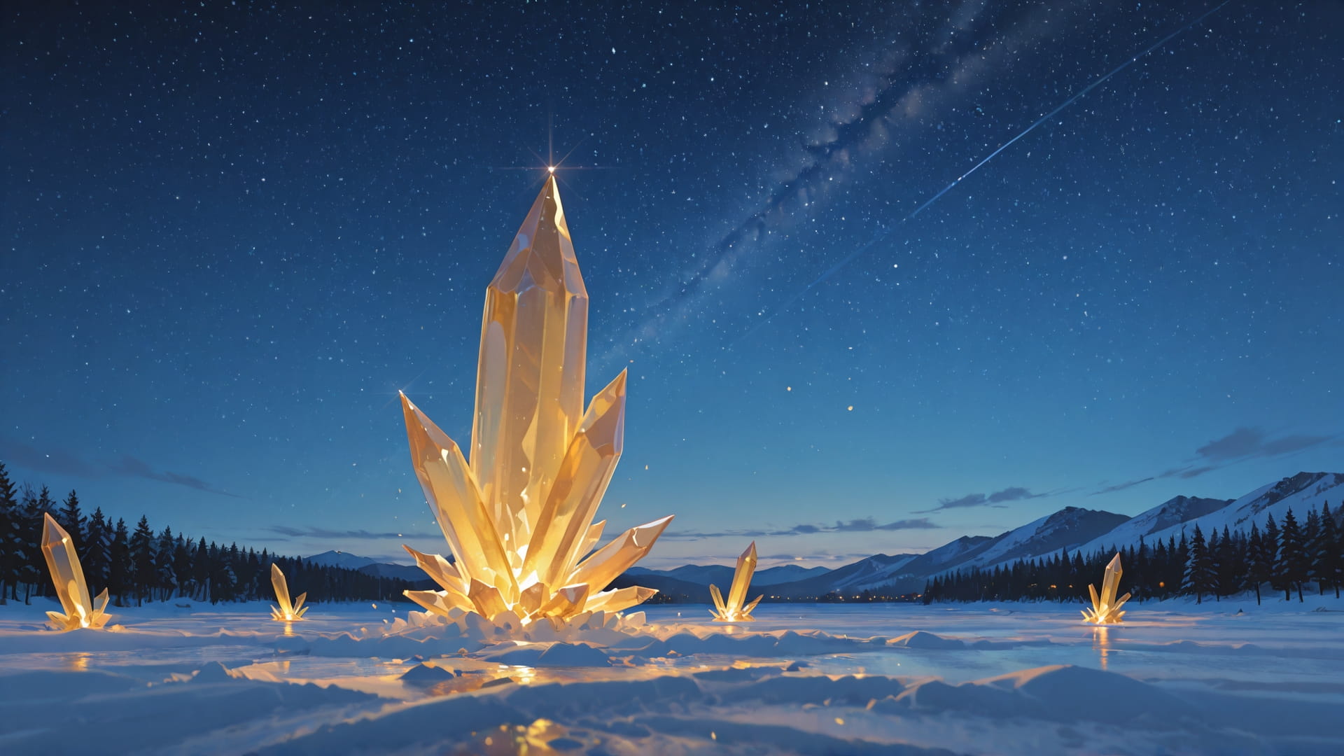 Yellow Night Sky Crystal smartphone wallpaper free download, vertical 16:9 format, Yellow, Night, Sky, Winter 001