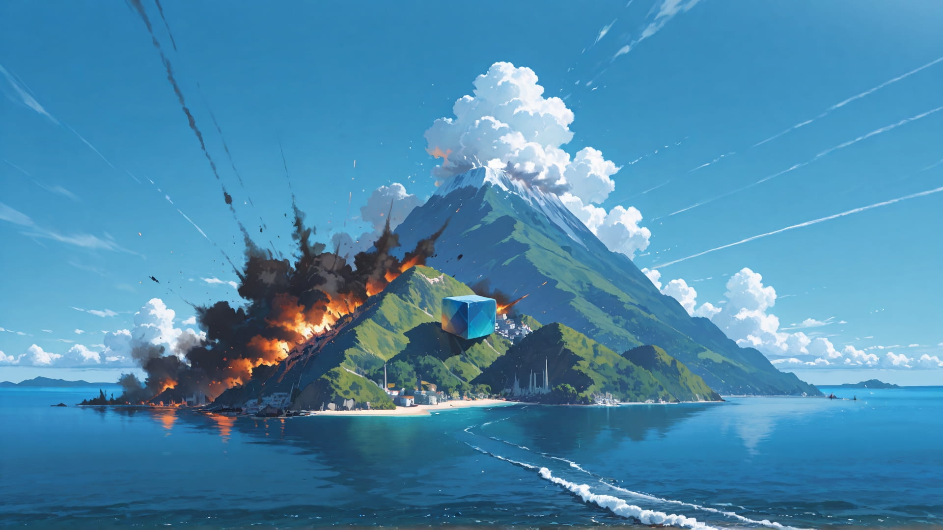 Blue Afternoon Sea Cube smartphone wallpaper free download, vertical 16:9 format, Blue, Afternoon, Sea, Summer 001