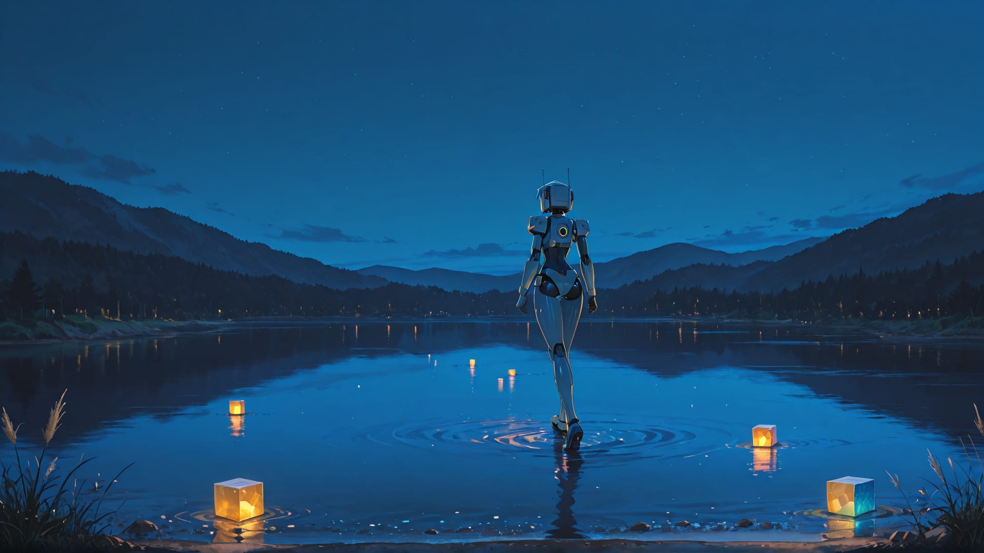 Blue Night Sea Cube smartphone wallpaper free download, vertical 16:9 format, Blue, Night, Sea, Spring 001