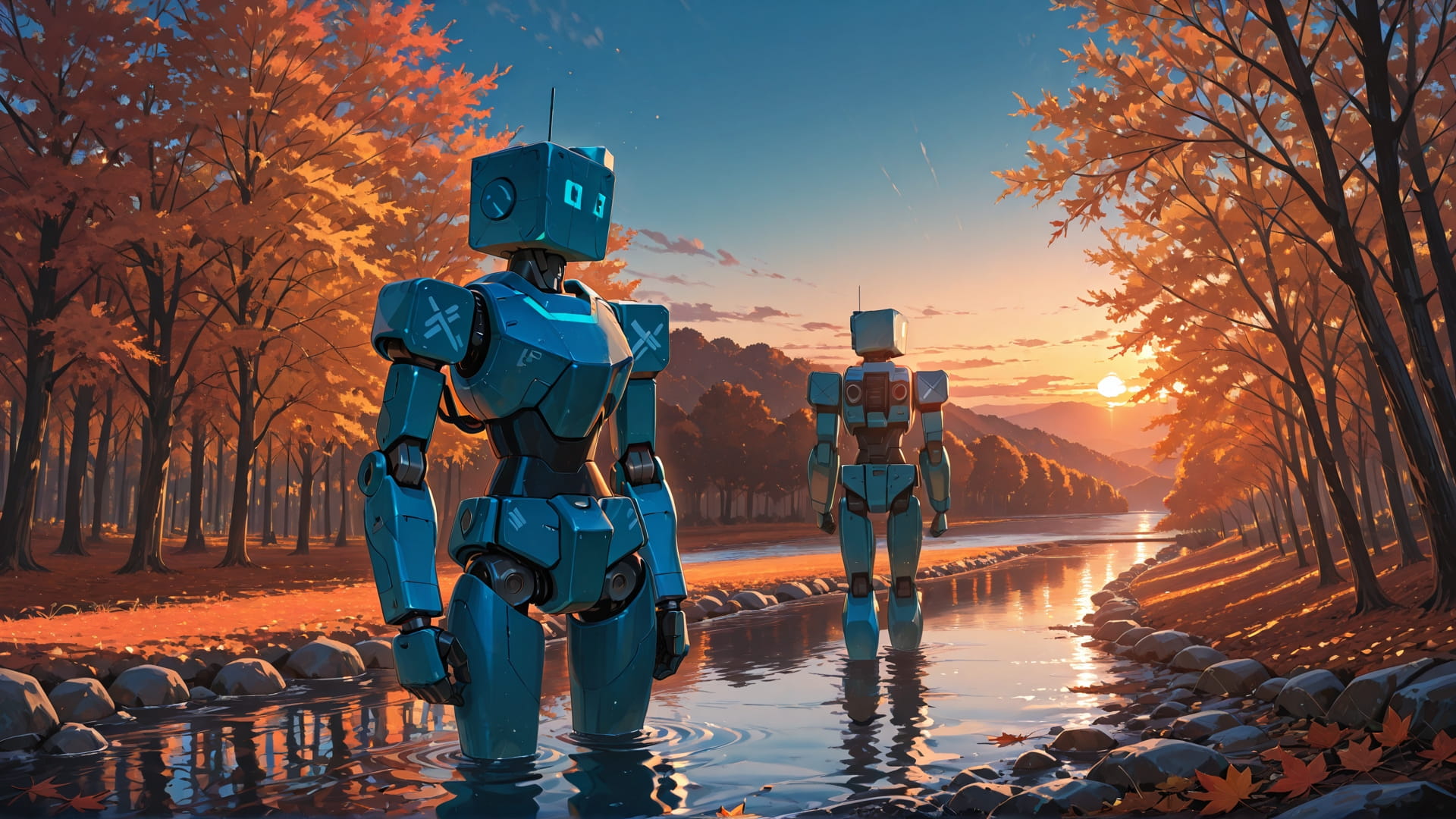 Blue Sunset Sea Cube smartphone wallpaper free download, vertical 16:9 format, Blue, Sunset, Sea, Autumn 001