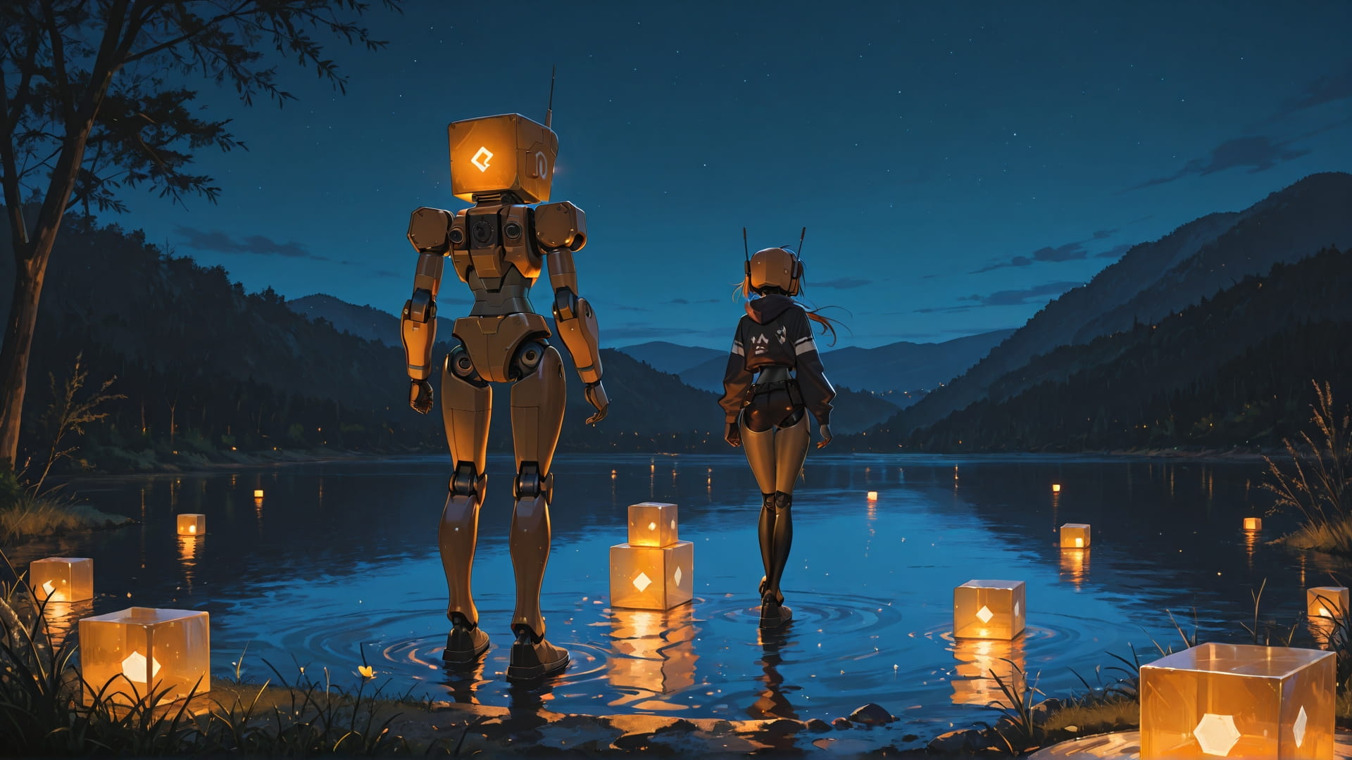 Brown Night Sea Cube smartphone wallpaper free download, vertical 16:9 format, Brown, Night, Sea, Spring 001