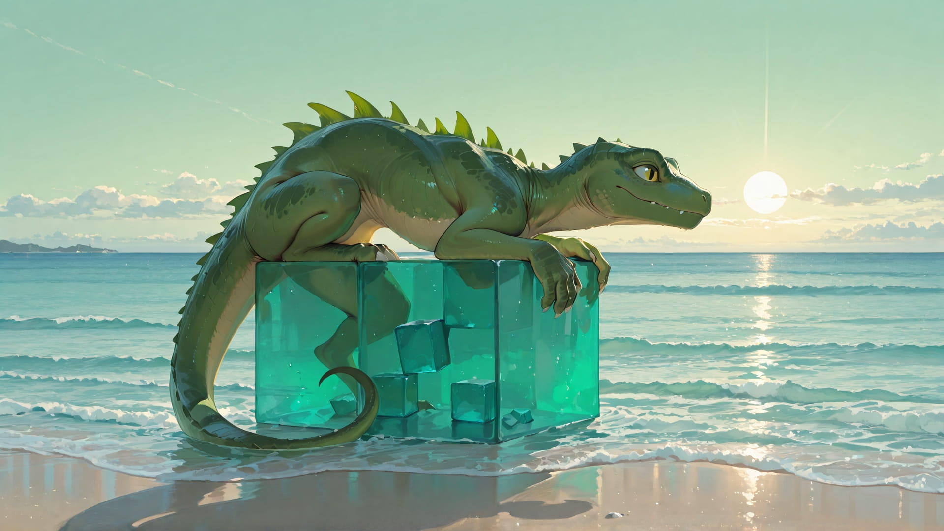 Green Afternoon Sea Cube smartphone wallpaper free download, vertical 16:9 format, Green, Afternoon, Sea, Summer 001